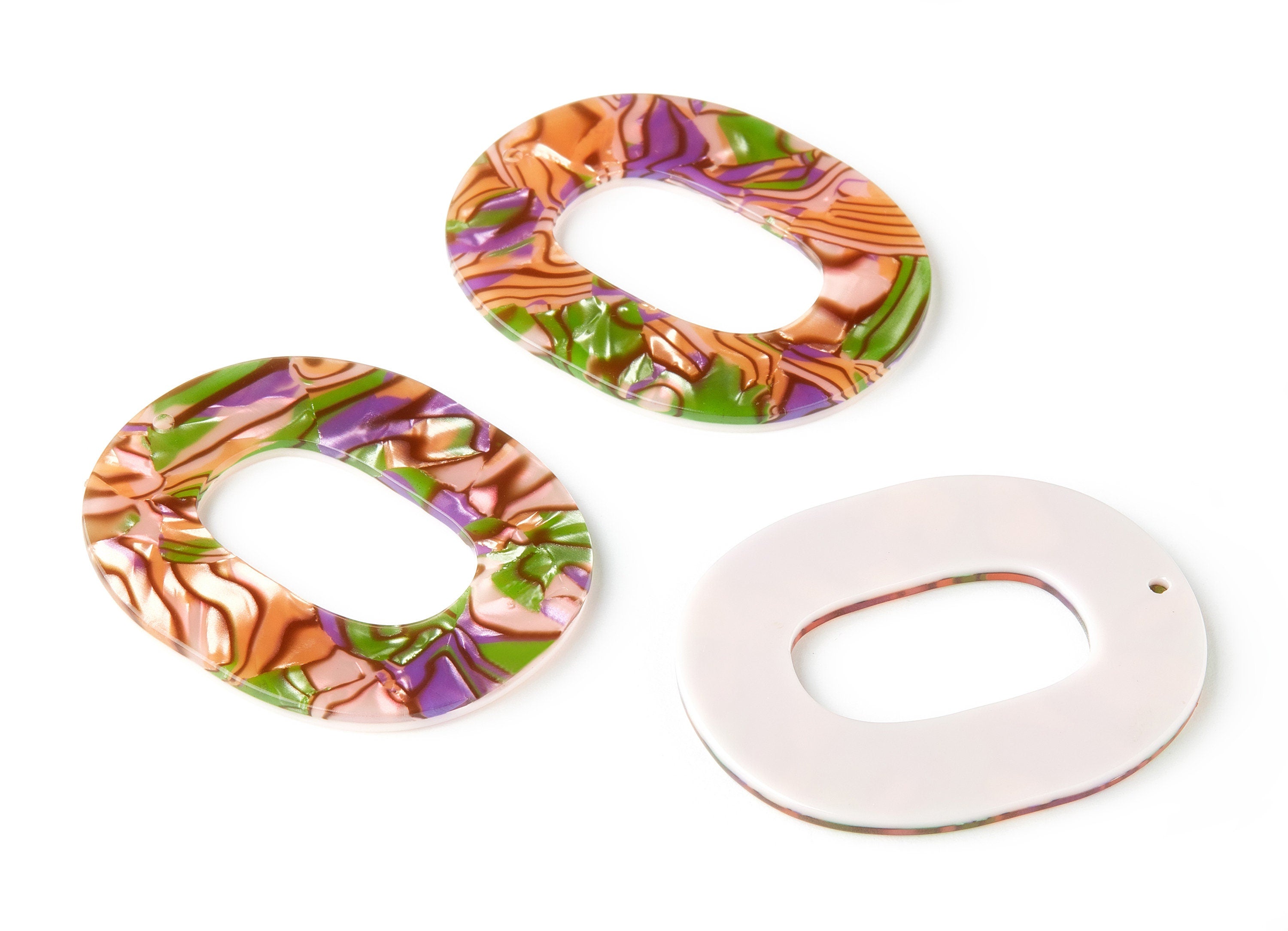 Acetate Acrylic Earring Charms - Tortoise Shell Earrings - Oval Shaped Pendant - Color Code: A289 - 49.96x41.56x2.6mm - AC1599-A289 - DOMEDBAZAAR