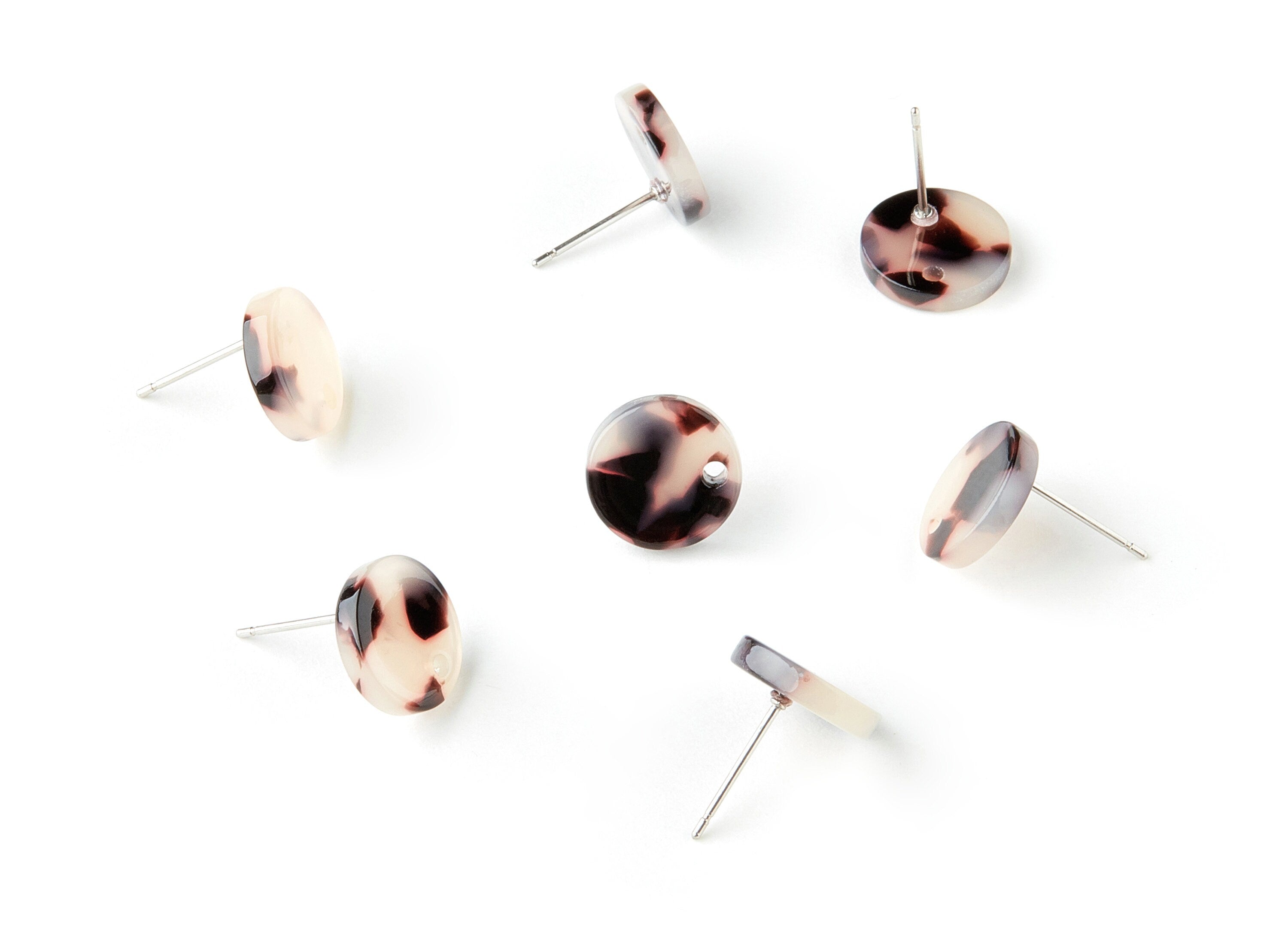 Acetate Acrylic Earring Stud - Post Charms - Blonde Tortoise Shell Earrings - Round Shaped - Color Code: A07 - 11.7x11.7x2.6mm - AC1139-A07 - DOMEDBAZAAR