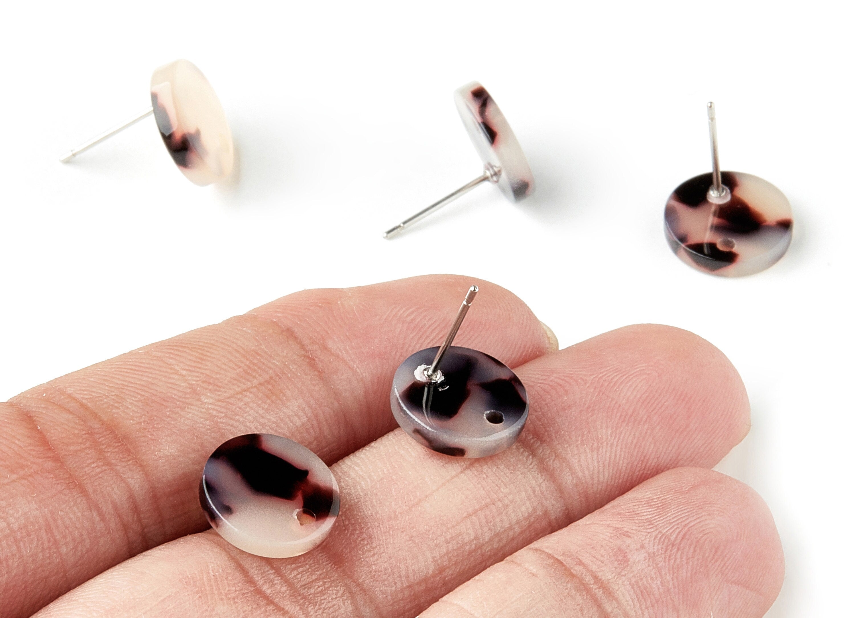 Acetate Acrylic Earring Stud - Post Charms - Blonde Tortoise Shell Earrings - Round Shaped - Color Code: A07 - 11.7x11.7x2.6mm - AC1139-A07 - DOMEDBAZAAR