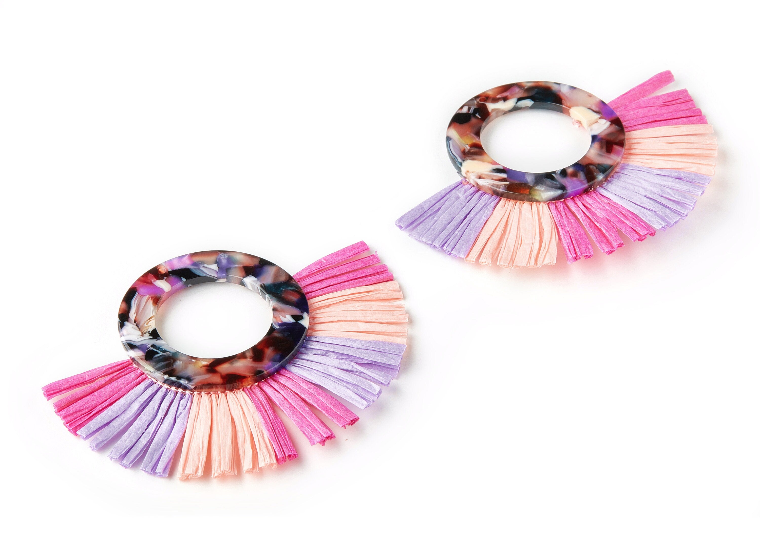 Acetate Tassels Fan Charm - Tassels Fan Single Layer Raffia - Handmade Jewelery - Color Code: A11 - 80x60x4mm - AC1629-A11 - DOMEDBAZAAR