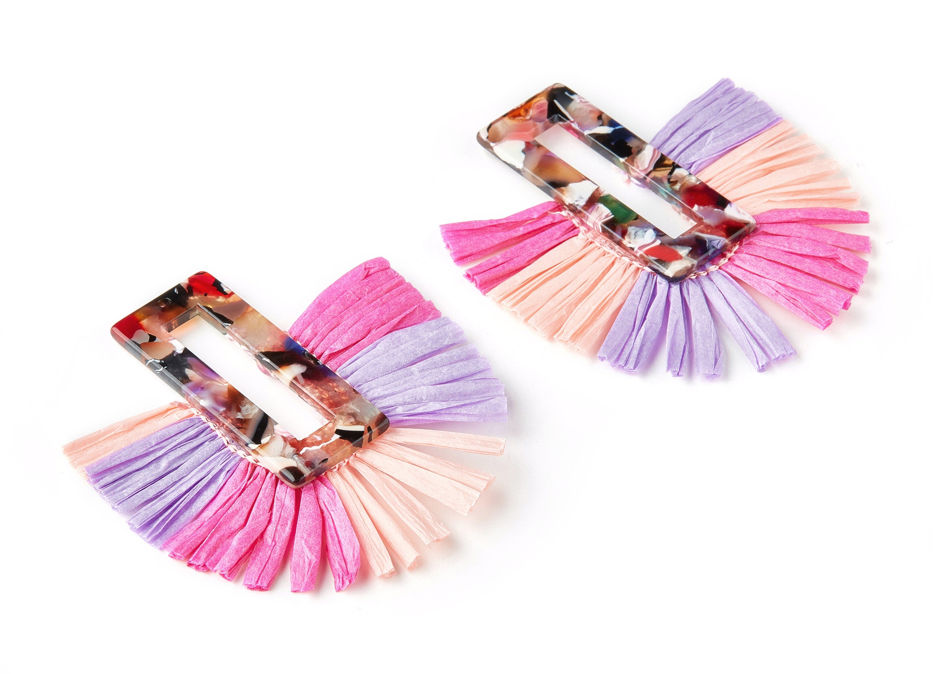 Acetate Acrylic Earring Charm with Single Layer Raffia - Tassels Fan - Jewelry Supplies - Color Code: A61 - 70x62x4mm - AC1628-A61 - DOMEDBAZAAR