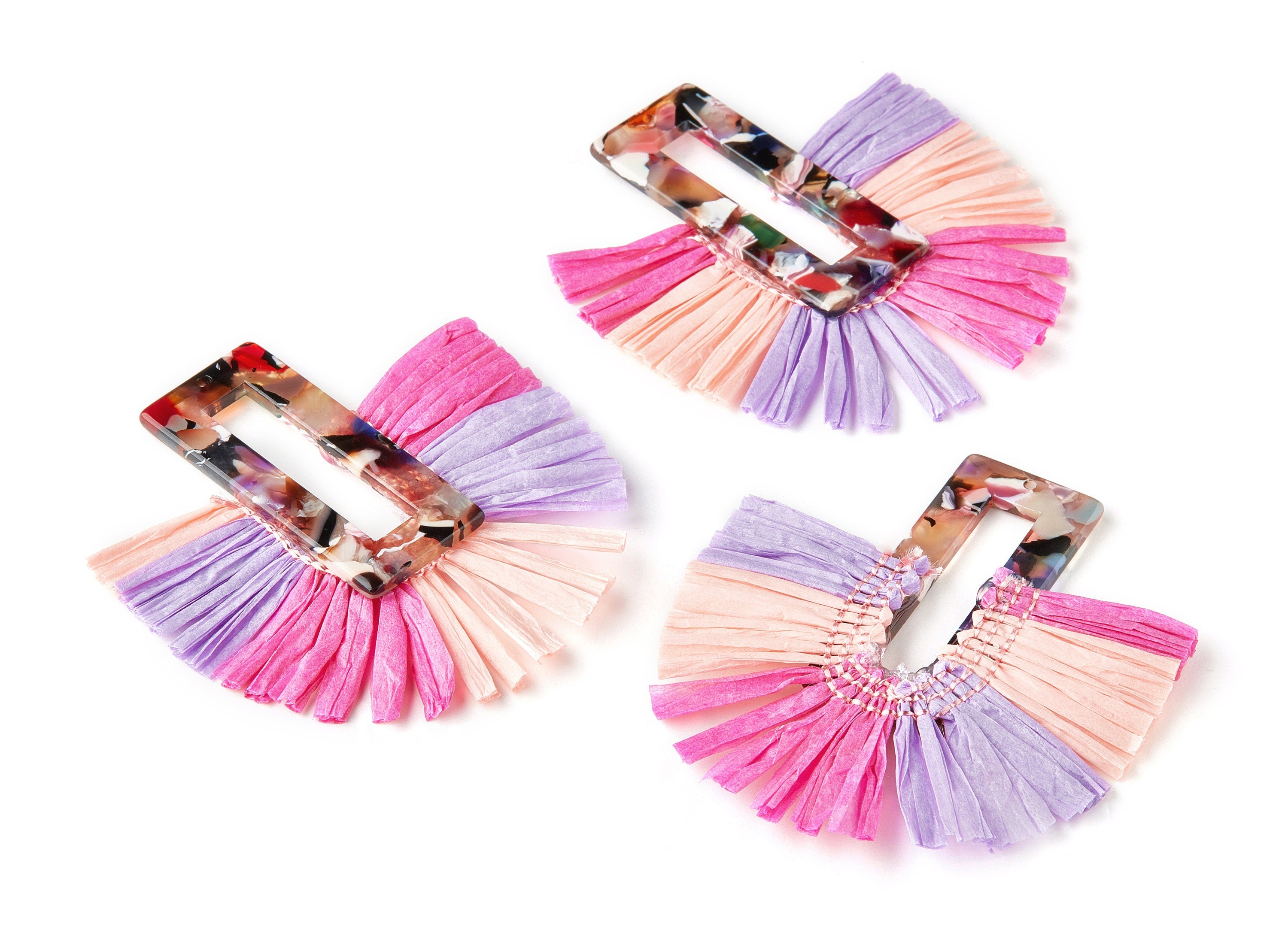 Acetate Acrylic Earring Charm with Single Layer Raffia - Tassels Fan - Jewelry Supplies - Color Code: A61 - 70x62x4mm - AC1628-A61 - DOMEDBAZAAR