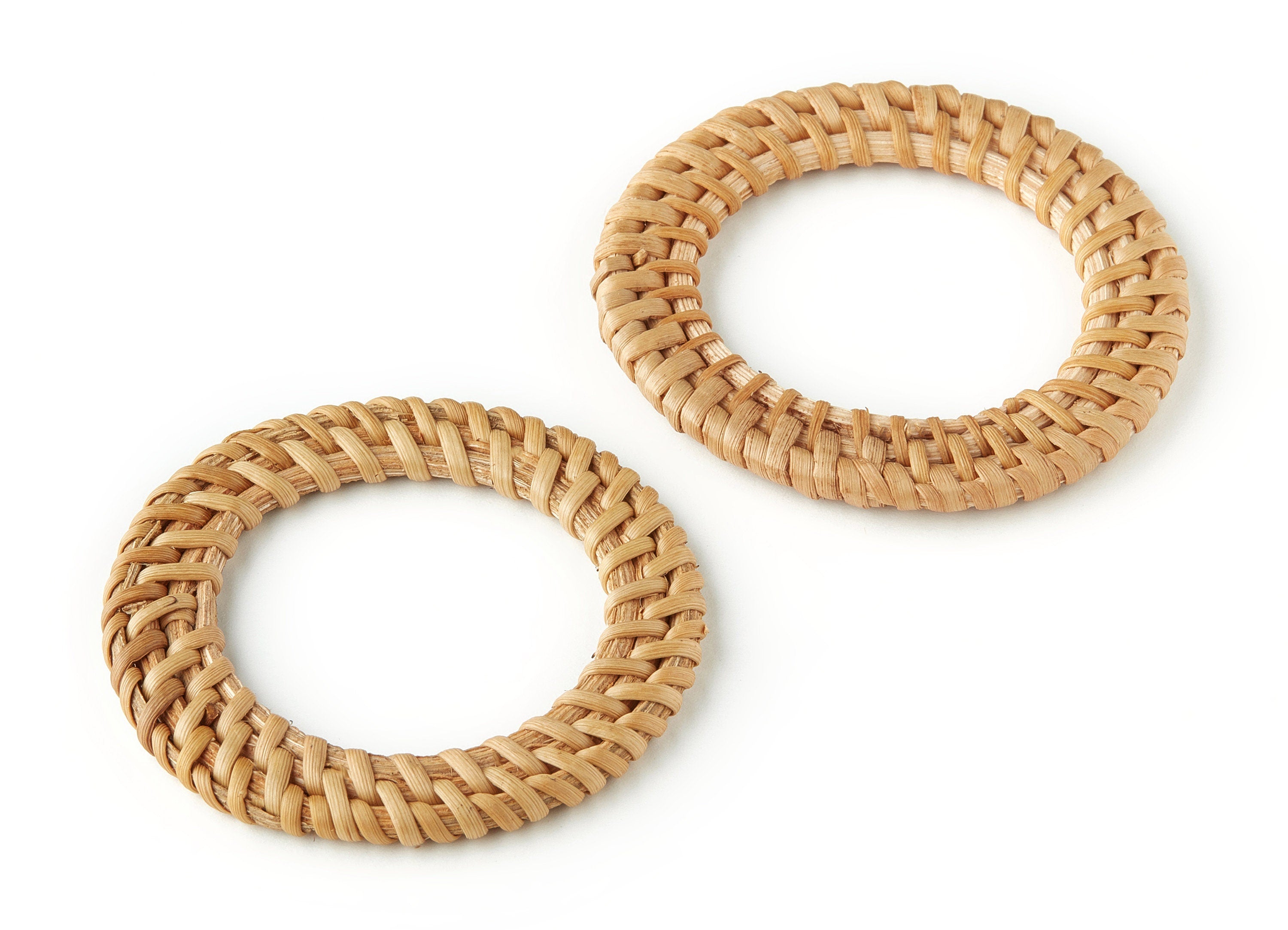Handwoven Circle Rattan Charms - Circle Rattan Pendant - Wooden Straw Earrings - Jewelry Handmade - 60x60x5.77mm - RT1200 - DOMEDBAZAAR