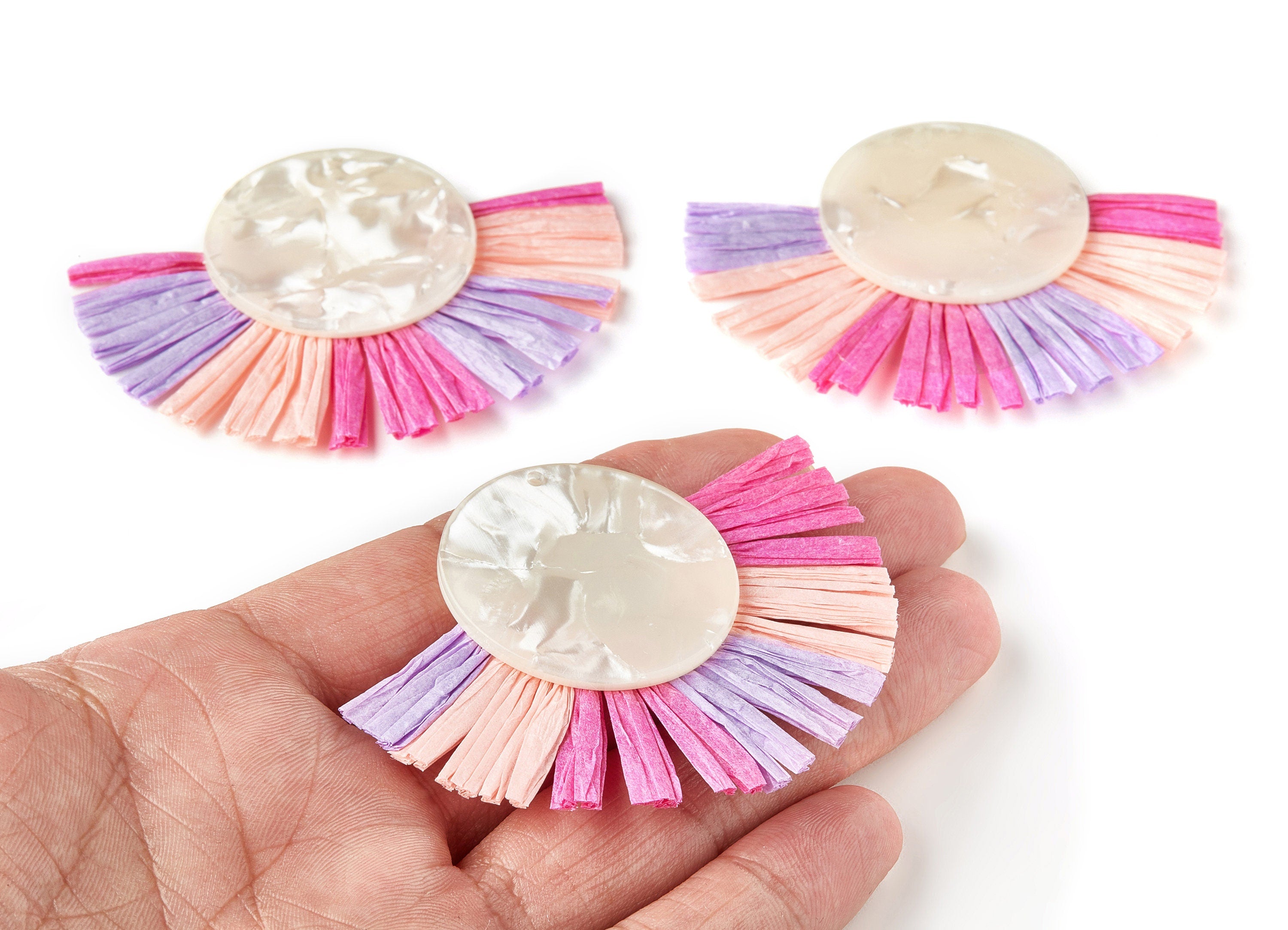 Acetate Tassels Fan Charm - Tassels Fan Single Layer Raffia - Earring Findings - Jewelry Supplies - Color Code: A31 - 70x53x4mm - AC1624-A31 - DOMEDBAZAAR