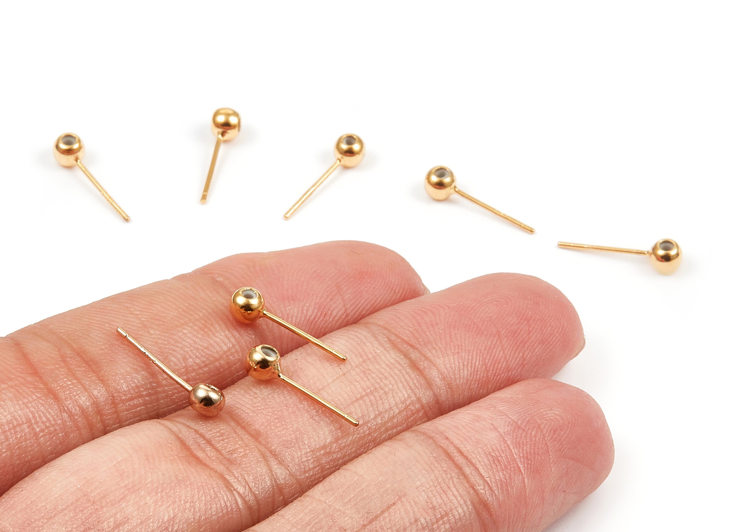 18K Real Gold Plated Brass Earring Posts - Earring Stud  - Jewelry Supplies - 11.38x4x4mm - RGP1040 - DOMEDBAZAAR