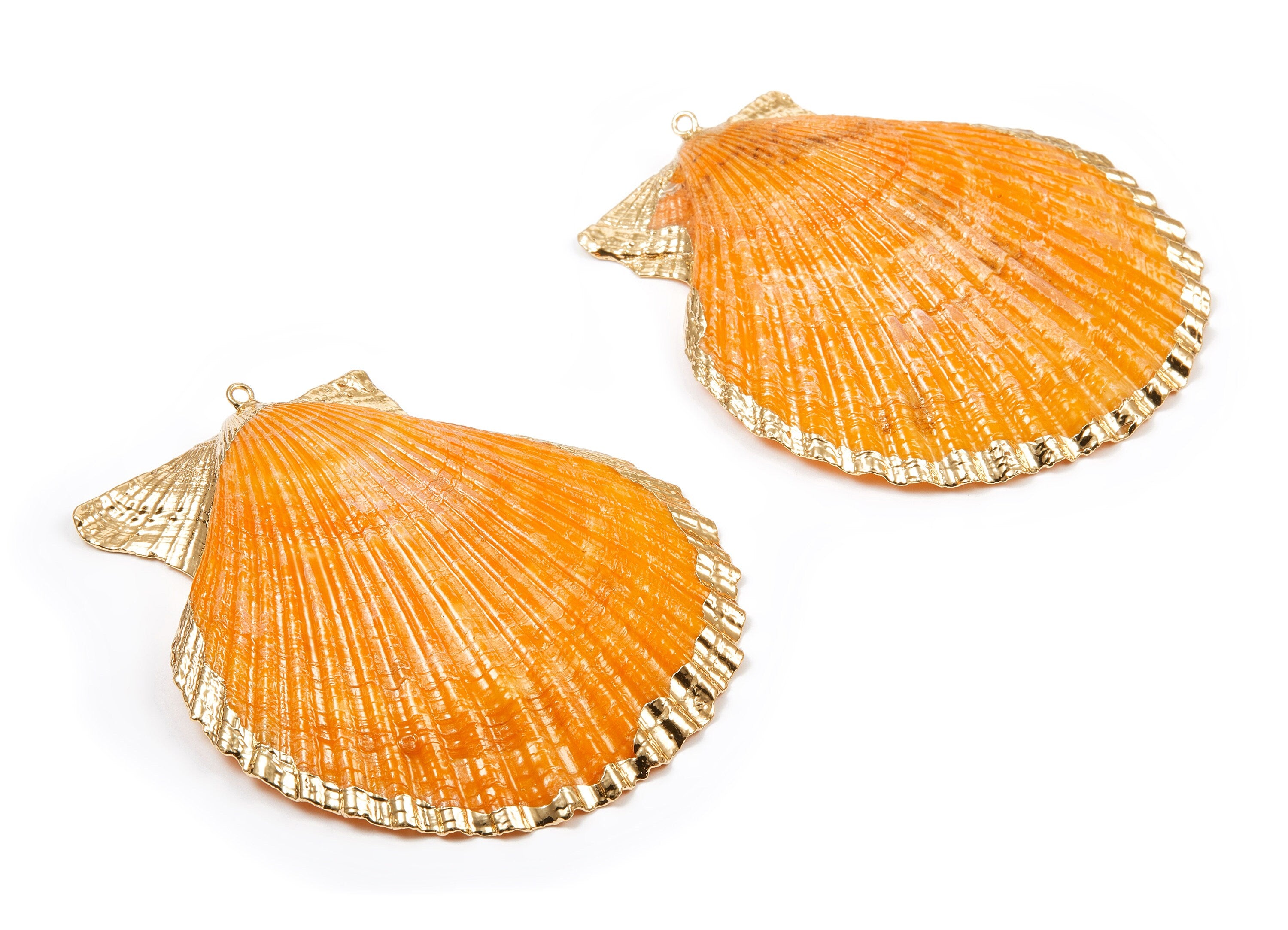 Mussel Shell Charms - Seashell Pendant - Gold Tone Plated Earrings - 1 Hole - 50x45.2x7mm - SF1009A - DOMEDBAZAAR