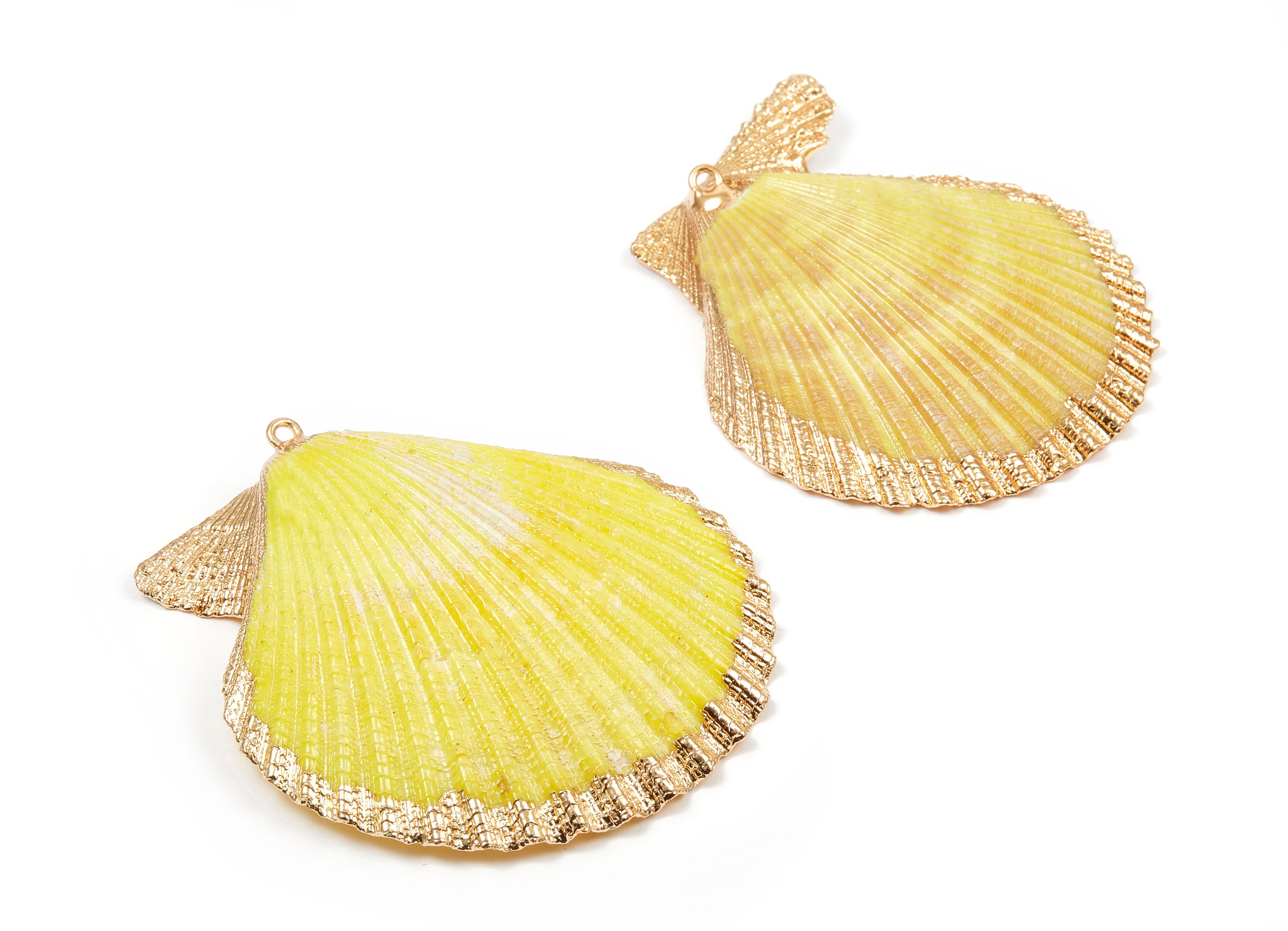 Mussel Shell Charms - Seashell Pendant - Gold Tone Plated Earrings - 1 Hole - 50x45.2x7mm - SF1009B - DOMEDBAZAAR