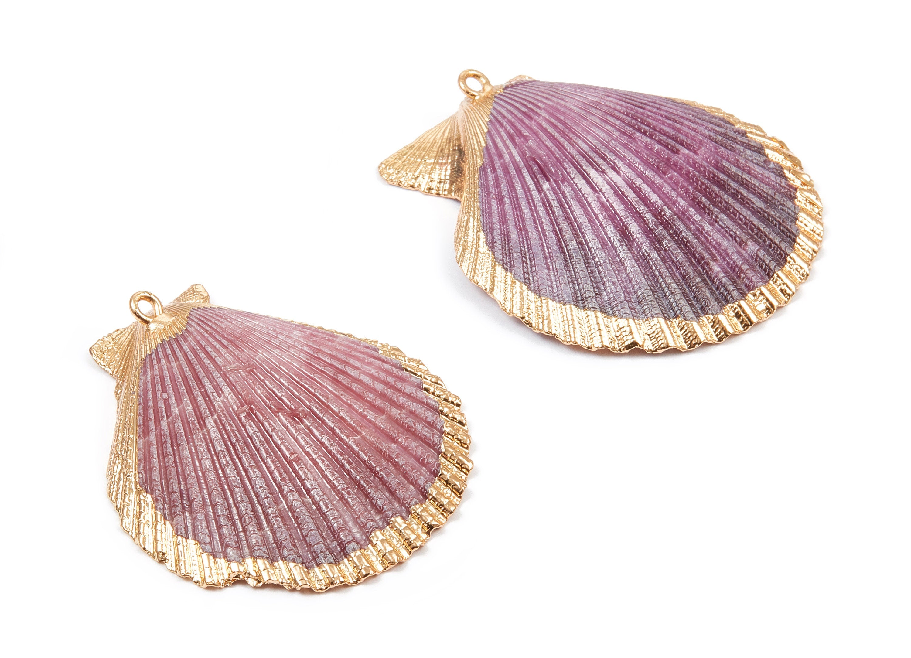 Mussel Shell Charms - Seashell Pendant - Gold Tone Plated Earrings - 1 Hole - 50x45.2x7mm - SF1009C - DOMEDBAZAAR