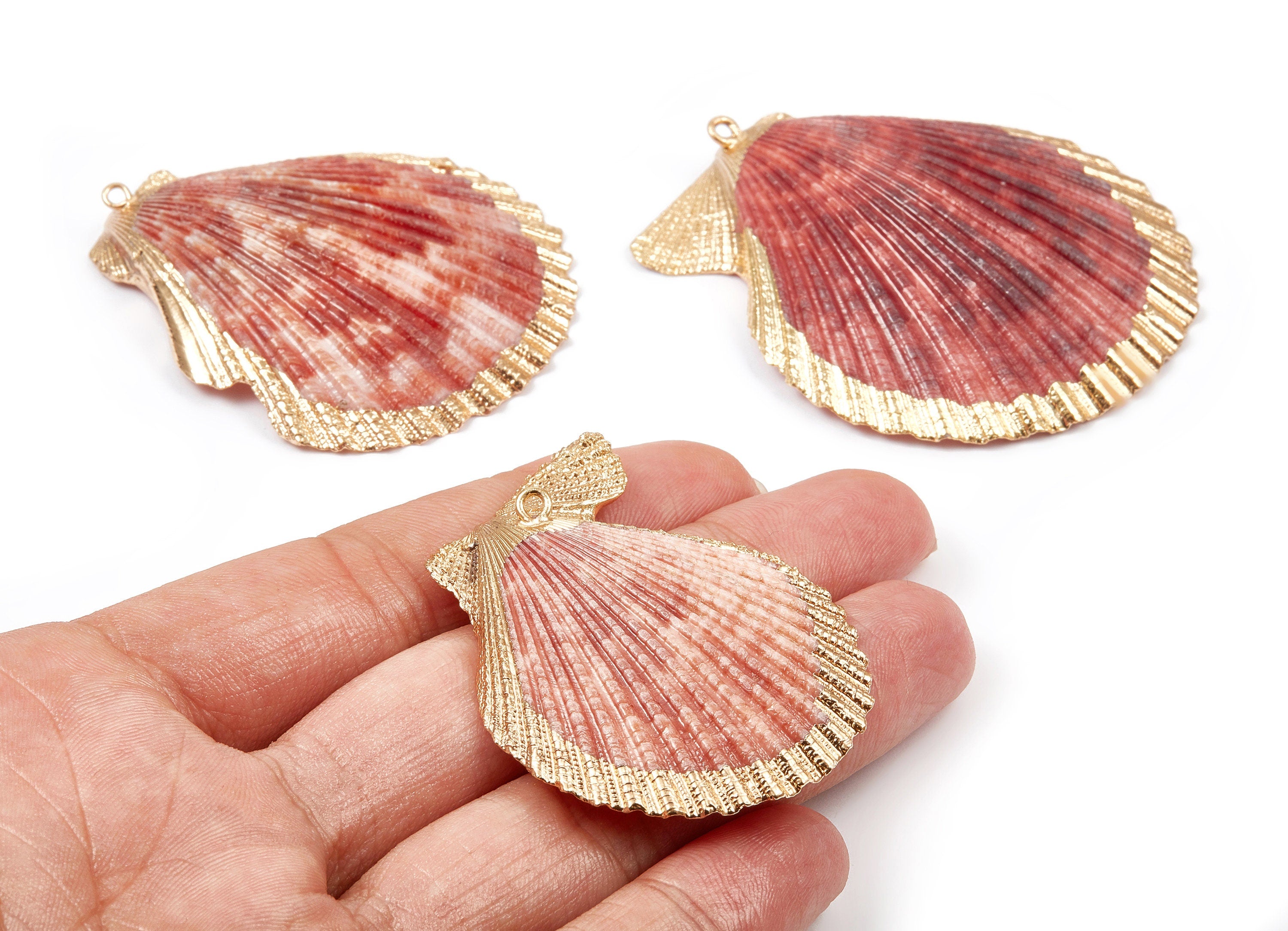 Mussel Shell Charms - Seashell Pendant - Gold Tone Plated Earrings - 1 Hole - 50x45.2x7mm - SF1009D - DOMEDBAZAAR