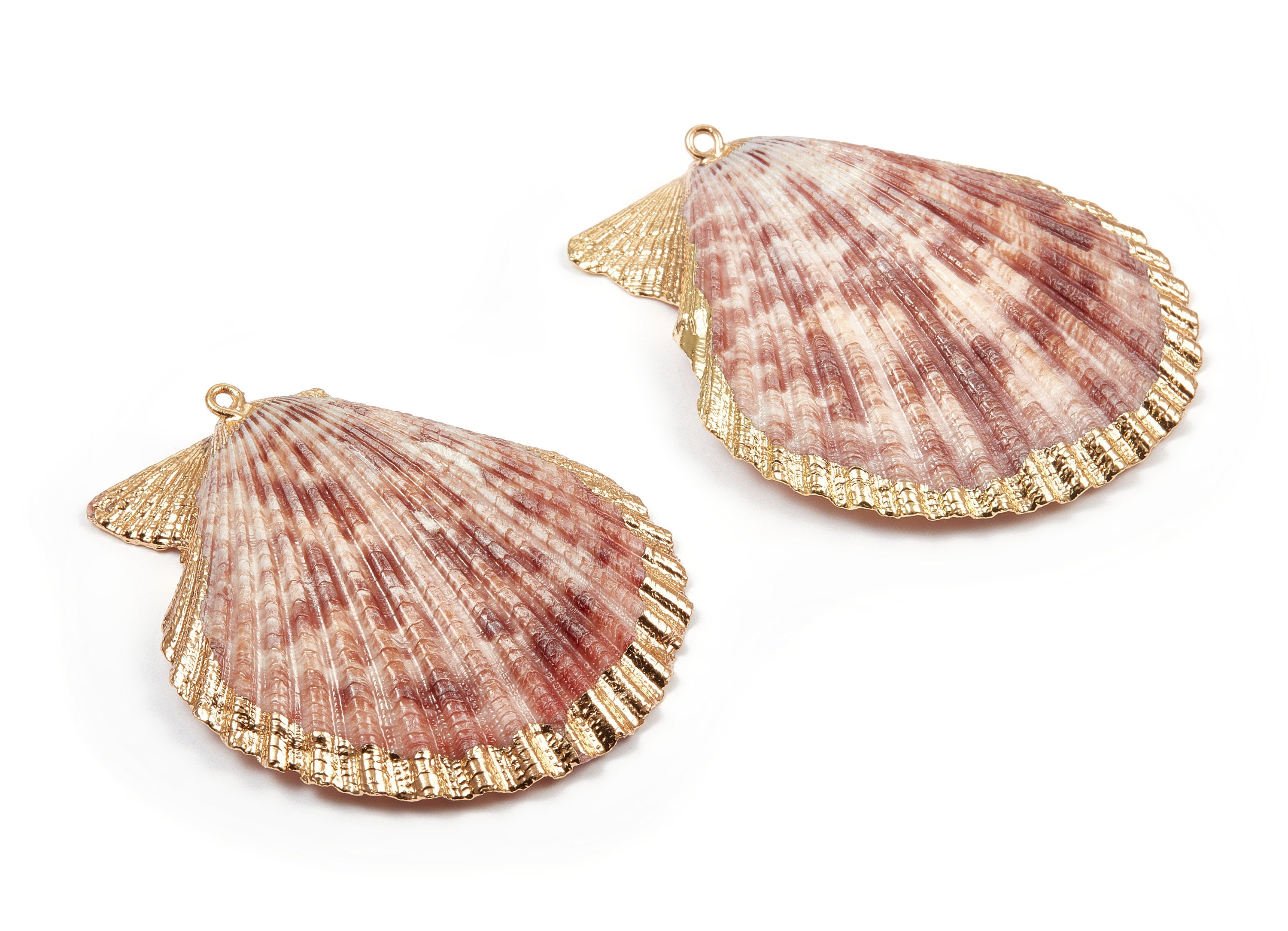 Mussel Shell Charms - Seashell Pendant - Gold Tone Plated Earrings - 1 Hole - 50x45.2x7mm - SF1009E - DOMEDBAZAAR