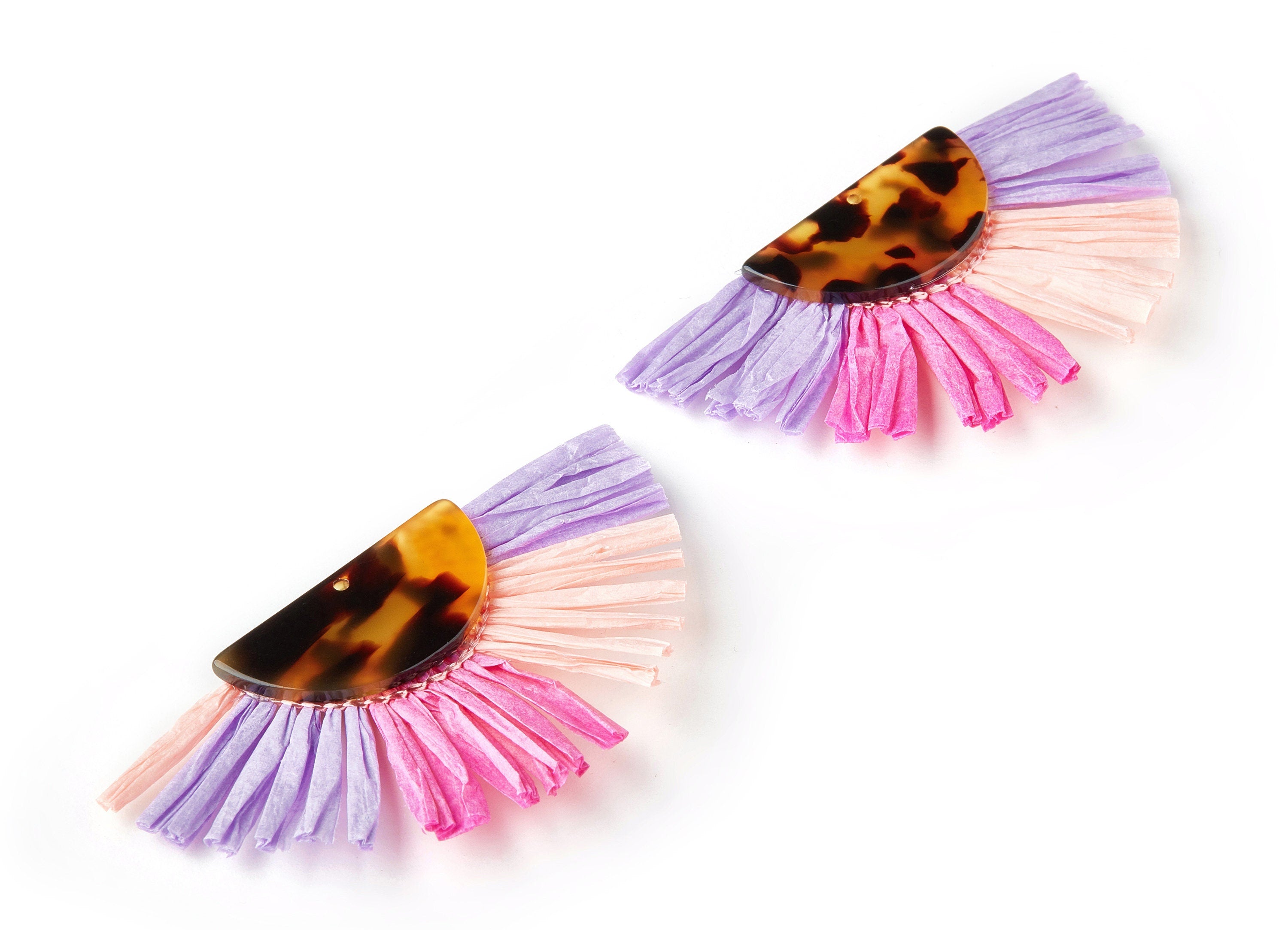 Acetate Tassels Fan Charm - Single Layer Raffia - Tortoise Shell Earring - Jewelry Supplies - Color Code: A02 - 70x53x4mm - AC1627-A02 - DOMEDBAZAAR