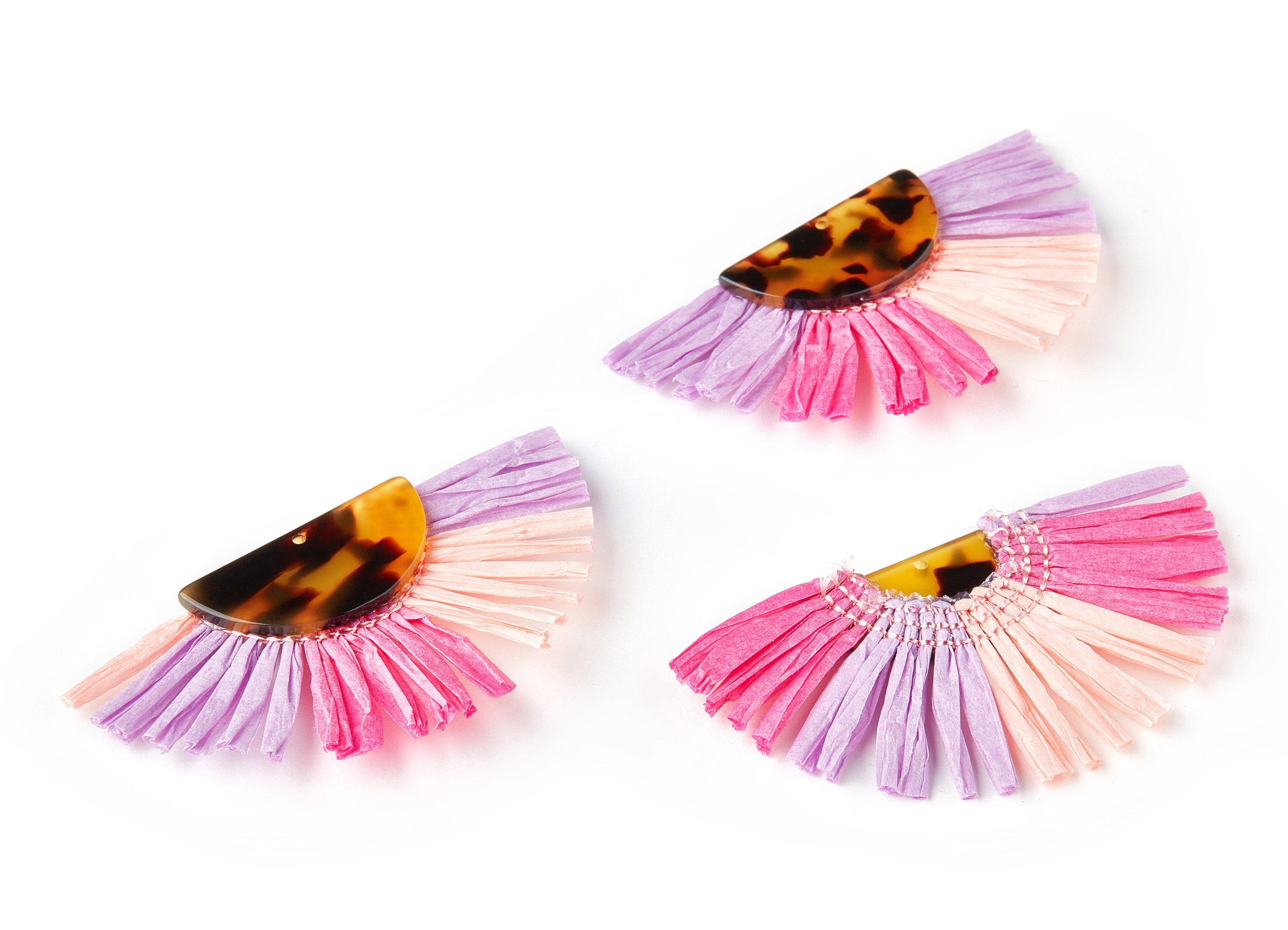Acetate Tassels Fan Charm - Single Layer Raffia - Tortoise Shell Earring - Jewelry Supplies - Color Code: A02 - 70x53x4mm - AC1627-A02 - DOMEDBAZAAR