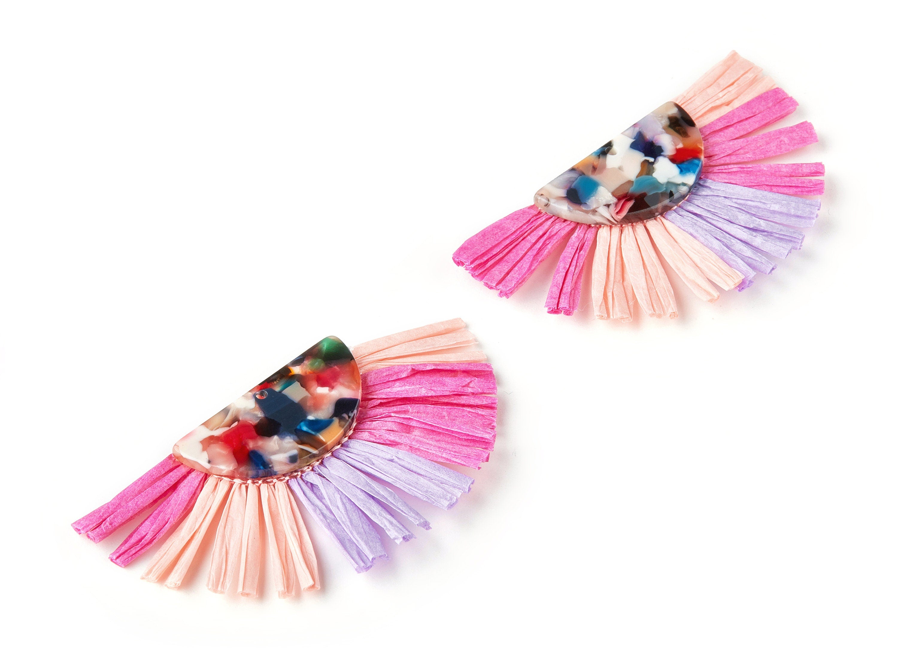 Acetate Tassels Fan Charm -  Single Layer Raffia - Tortoise Shell Earring - Jewelry Supplies  - Color Code: A60 - 70x53x4mm - AC1627-A60 - DOMEDBAZAAR