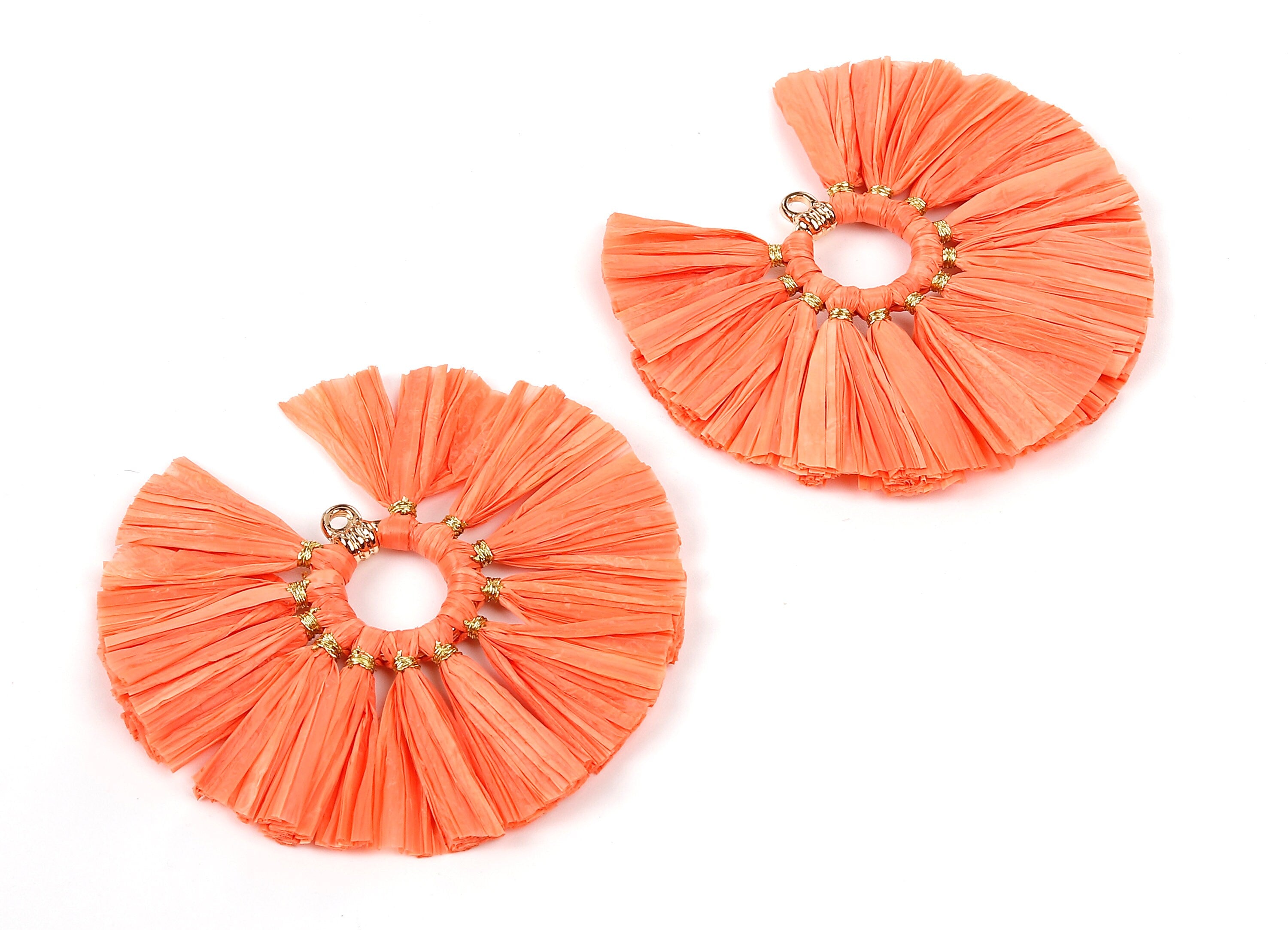 Raffia Fan Tassels Charms - Raffia Tassel Pendant - Jewelry Accessories - Handmade Tassels Jewelry - 54.16x54.16x3.49mm - RS1047 - DOMEDBAZAAR