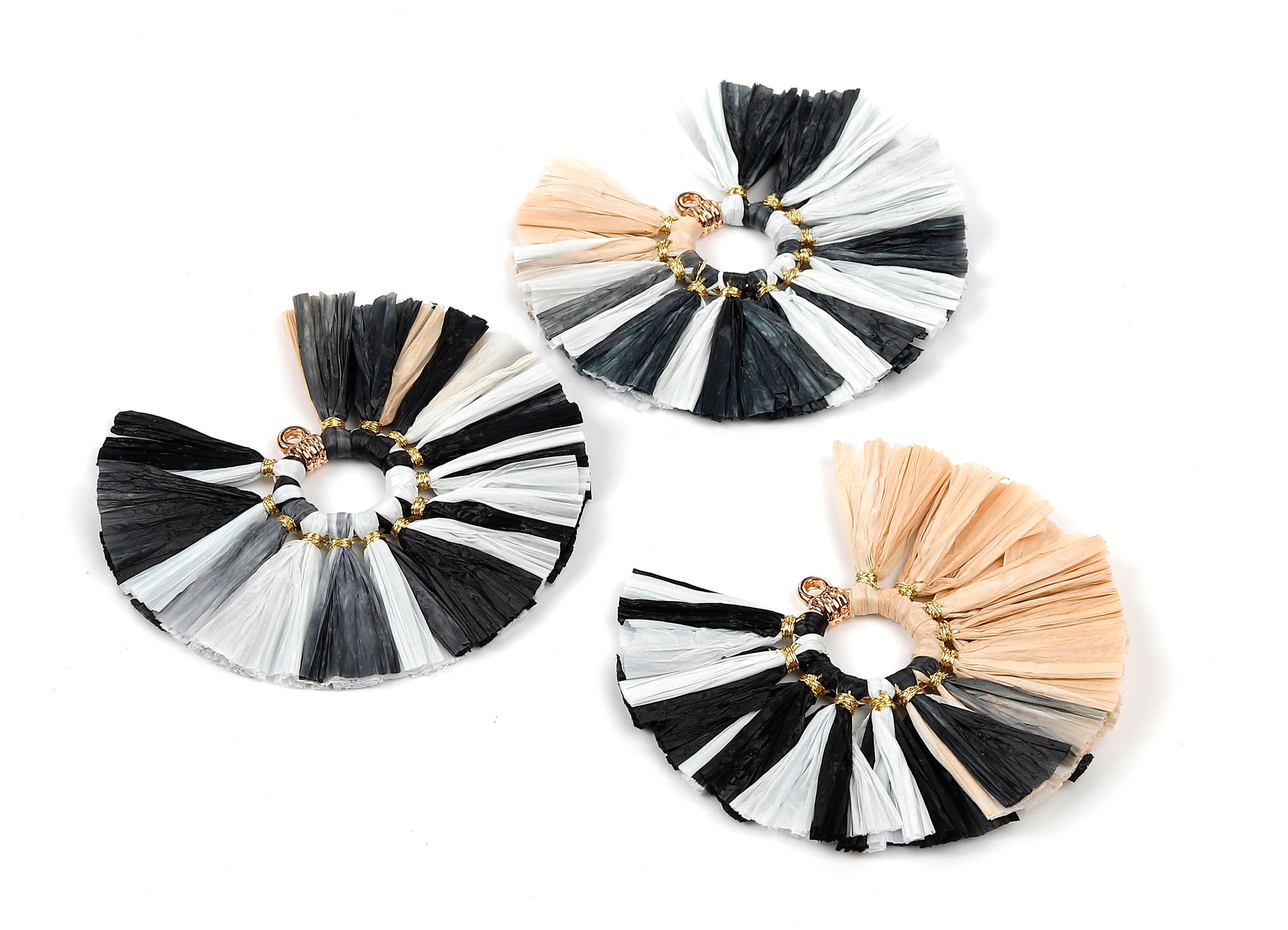 Raffia Fan Tassels Charms - Raffia Tassel Pendant - Jewelry Accessories - Handmade Tassels Jewelry - 54.16x54.16x3.49mm - RS1051 - DOMEDBAZAAR