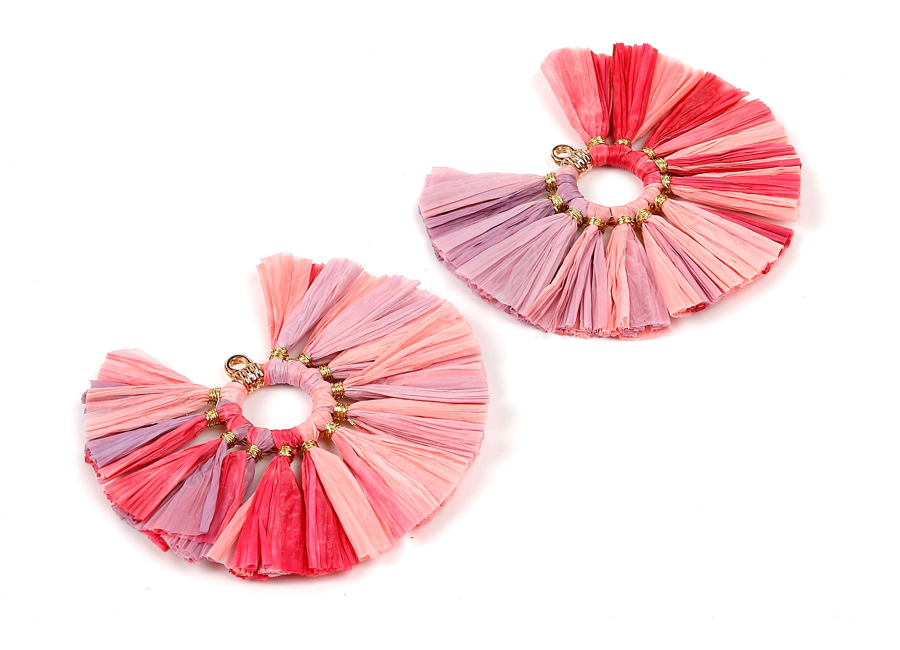 Raffia Fan Tassels Charms - Raffia Tassel Pendant - Jewelry Accessories - Handmade Tassels Jewelry - 54.16x54.16x3.49mm - RS1052 - DOMEDBAZAAR