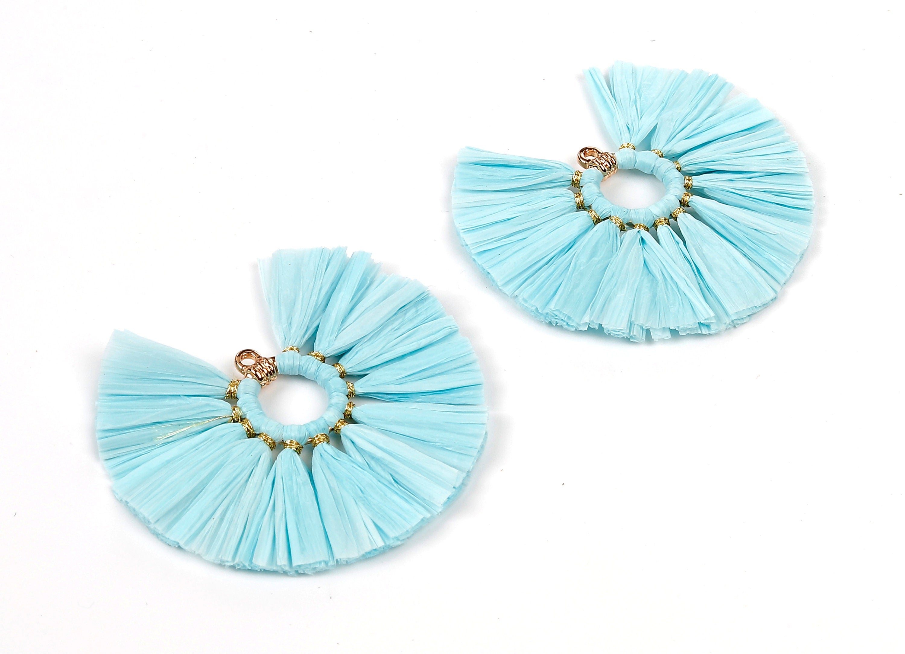 Raffia Fan Tassels Charms - Raffia Tassel Pendant - Jewelry Accessories - Handmade Tassels Jewelry - 54.16x54.16x3.49mm - RS1044 - DOMEDBAZAAR
