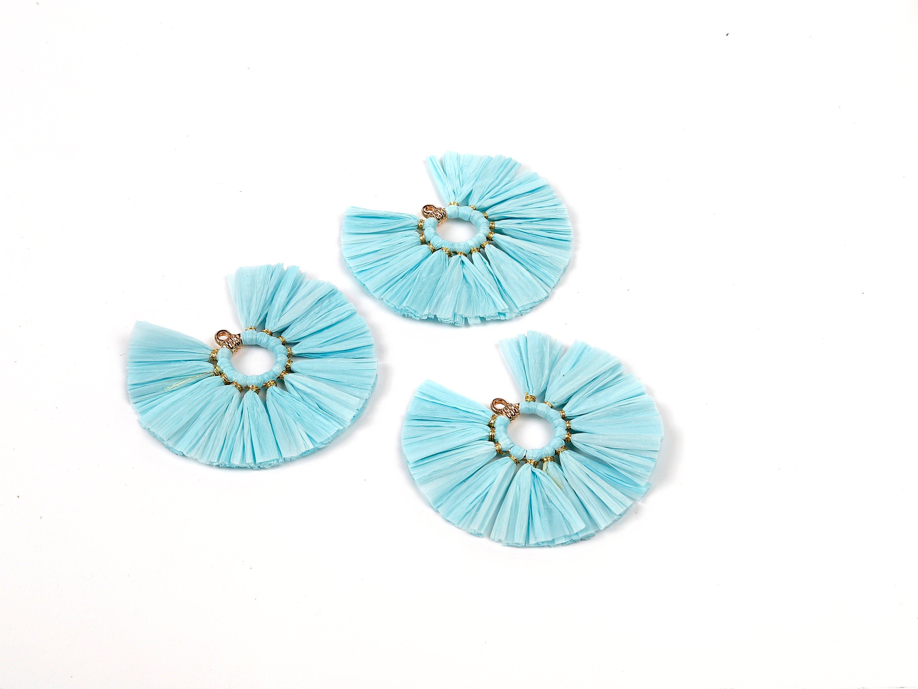 Raffia Fan Tassels Charms - Raffia Tassel Pendant - Jewelry Accessories - Handmade Tassels Jewelry - 54.16x54.16x3.49mm - RS1044 - DOMEDBAZAAR