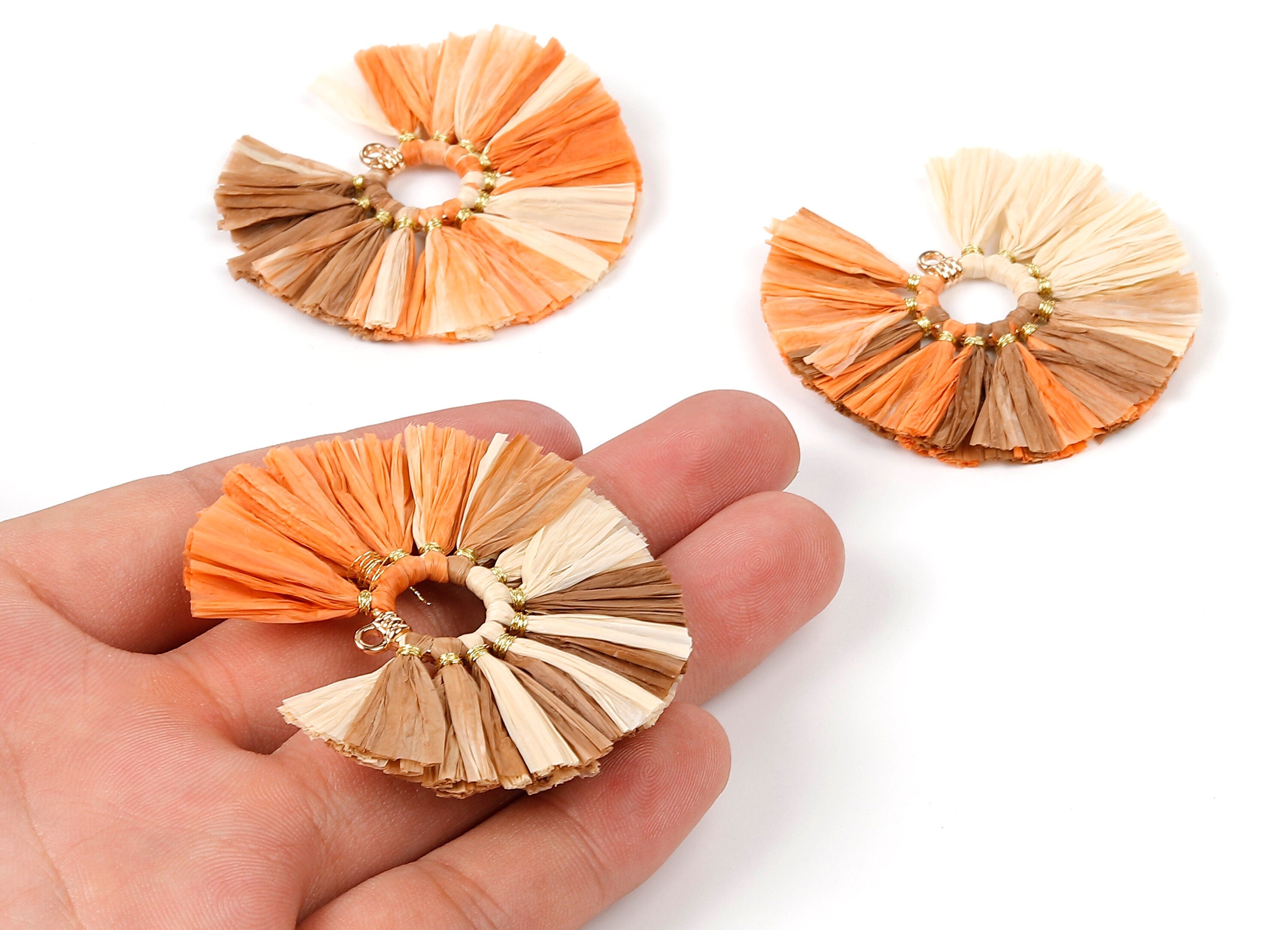 Raffia Fan Tassels Charms - Raffia Tassel Pendant - Jewelry Accessories - Handmade Tassels Jewelry - 54.16x54.16x3.49mm - RS1053 - DOMEDBAZAAR
