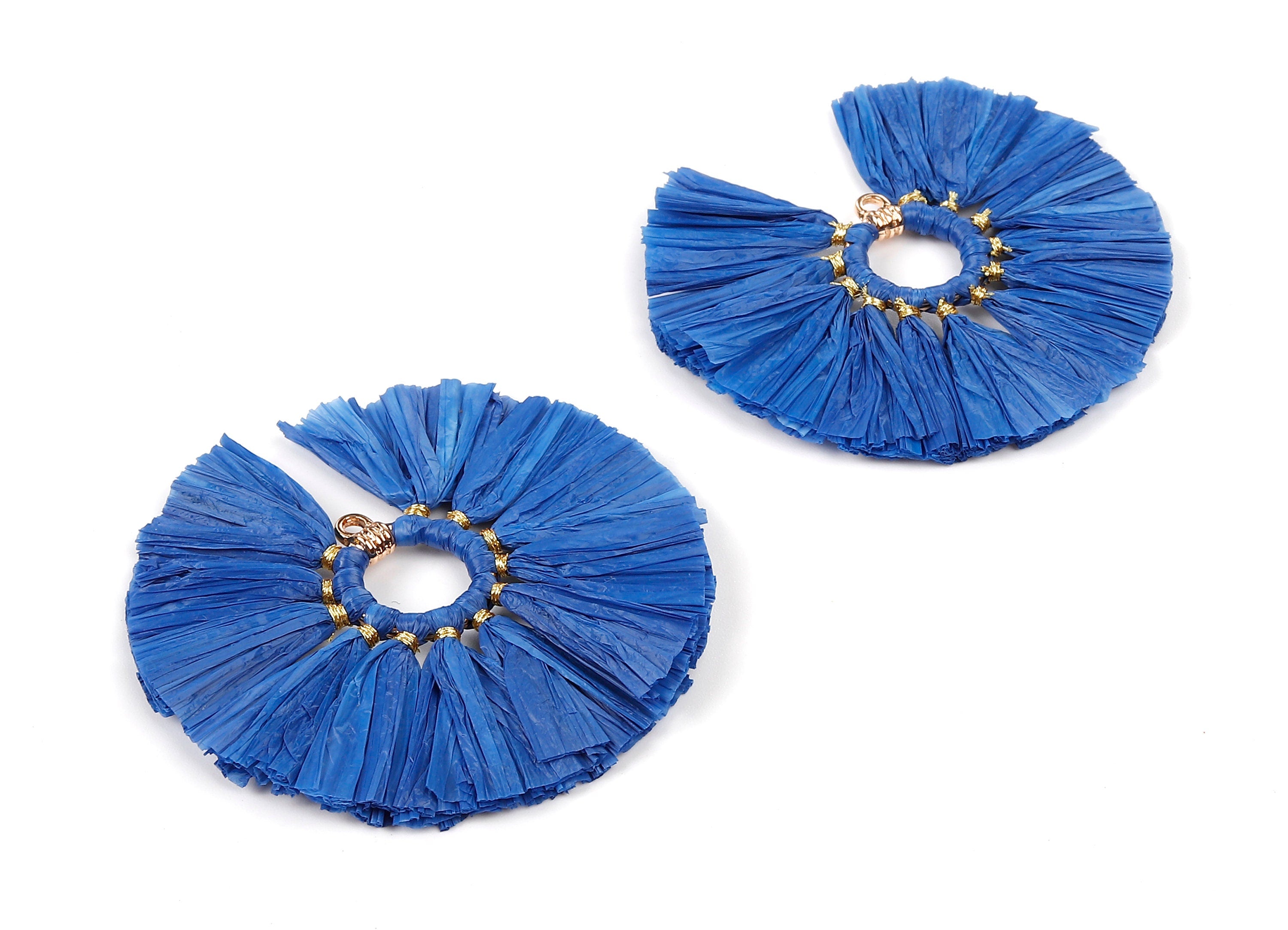 Raffia Fan Tassels Charms - Raffia Tassel Pendant - Jewelry Accessories - Handmade Tassels Jewelry - 54.16x54.16x3.49mm - RS1048 - DOMEDBAZAAR