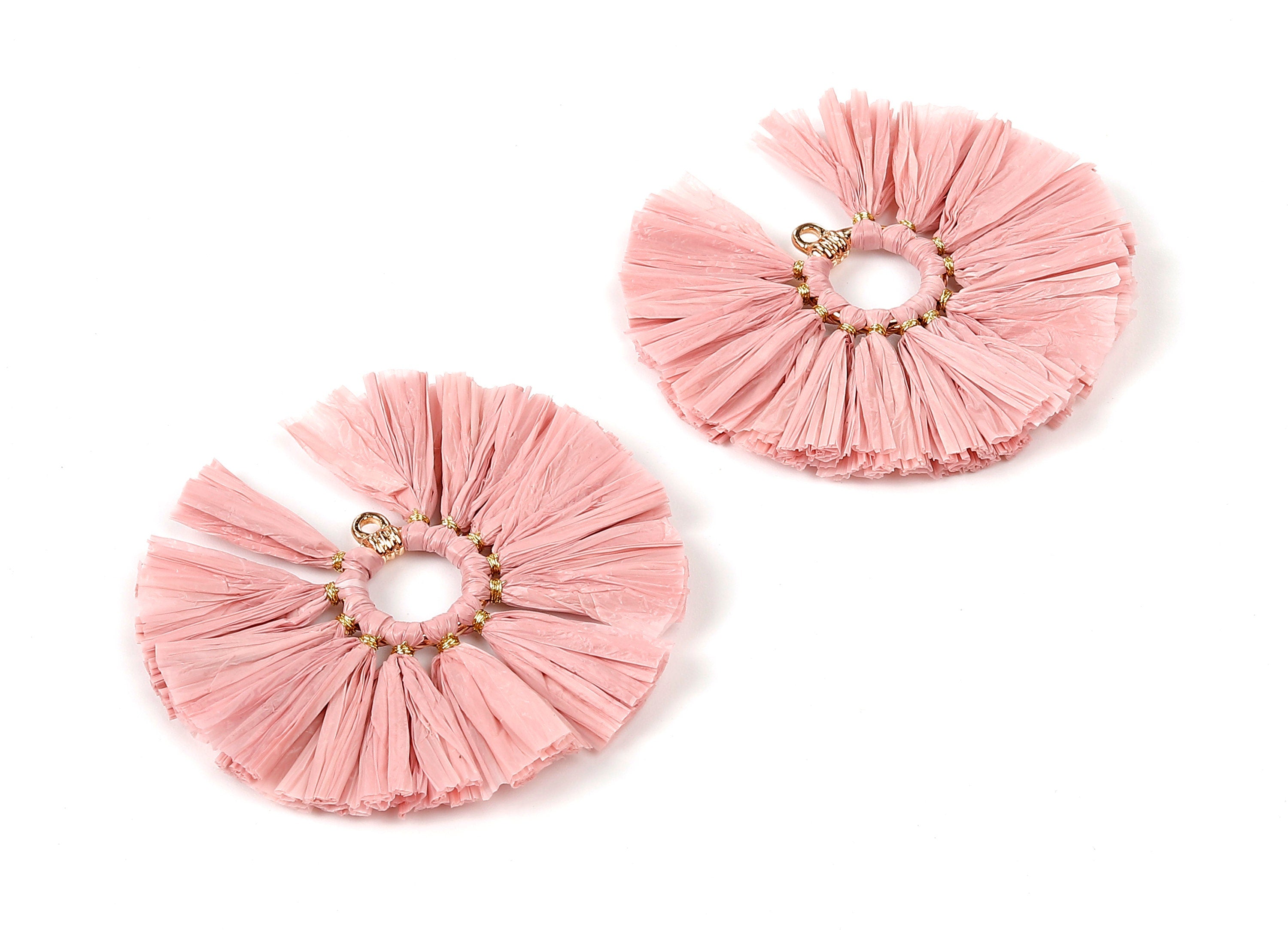 Raffia Fan Tassels Charms - Raffia Tassel Pendant - Jewelry Accessories - Handmade Tassels Jewelry - 54.16x54.16x3.49mm - RS1045 - DOMEDBAZAAR
