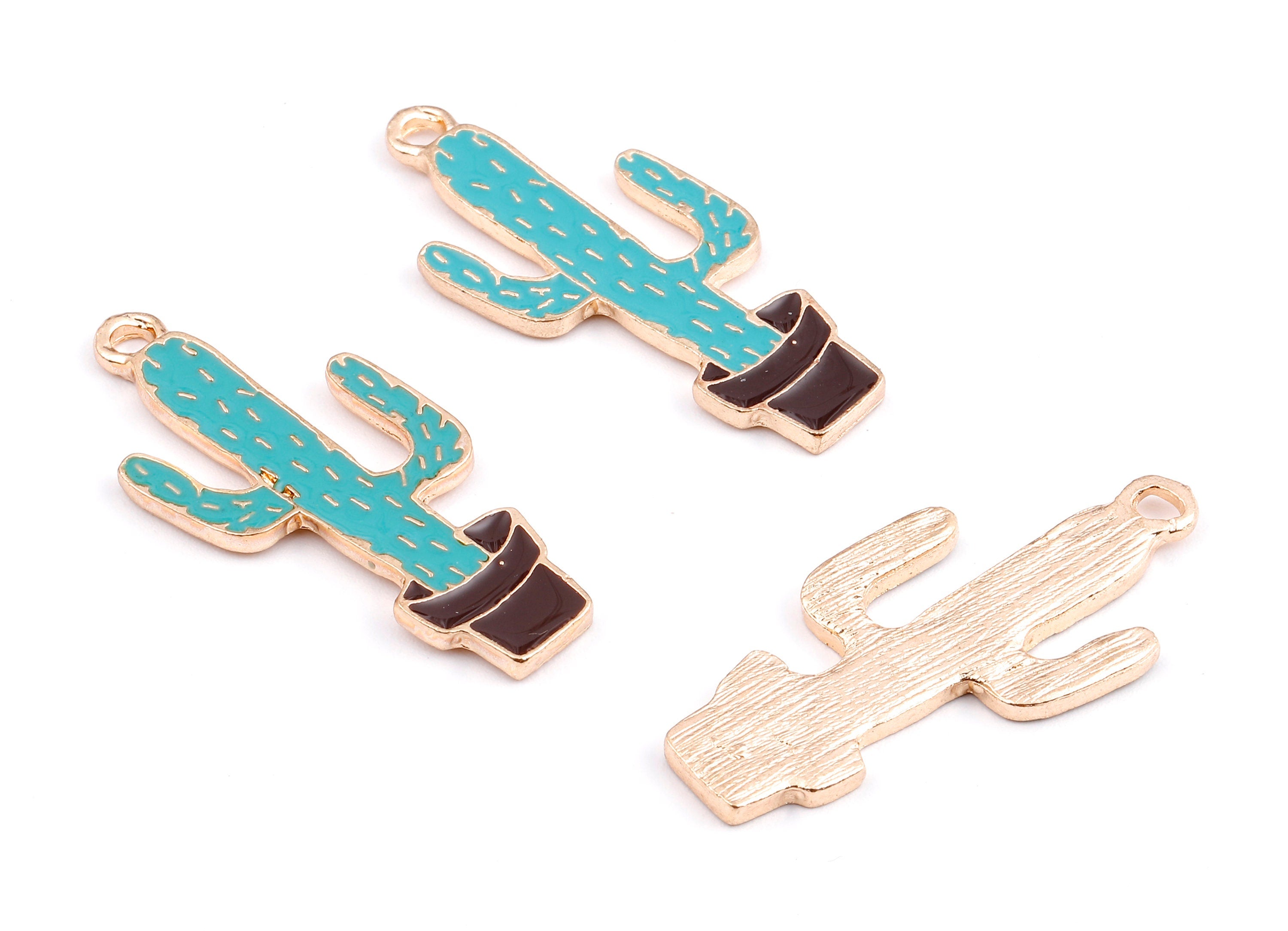 Alloy Cactus Charms - Zinc Alloy Cactus Earrings - Enamel Pendant - Necklace Pendant - Jewelry Supplies - 40.47x17.75x1.97mm - ZZ1401 - DOMEDBAZAAR