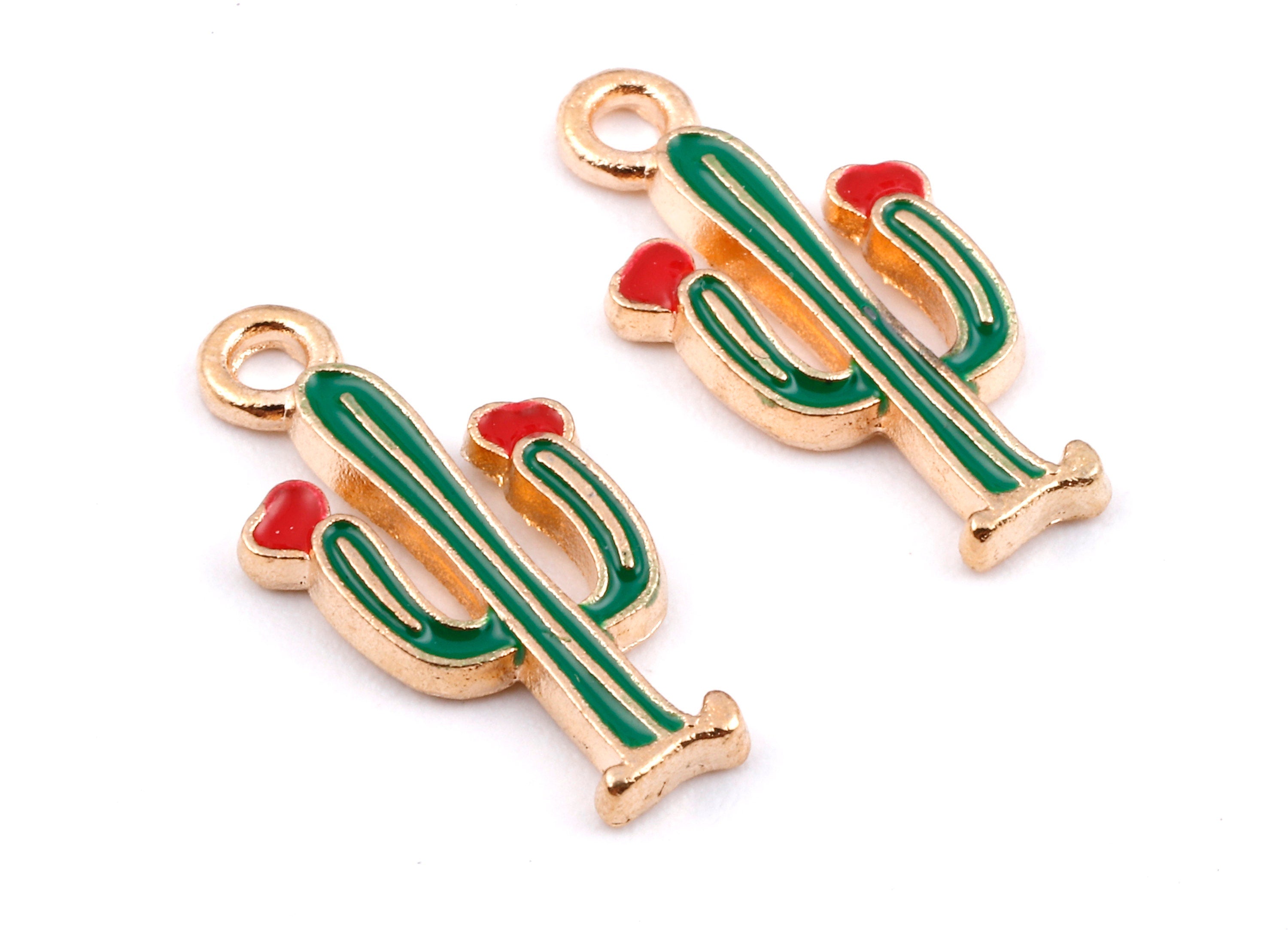 Alloy Cactus Charms - Zinc Alloy Cactus Earrings - Enamel Pendant - Necklace Pendant - Jewelry Supplies - 18.79x9.29x1.64mm - ZZ1426 - DOMEDBAZAAR