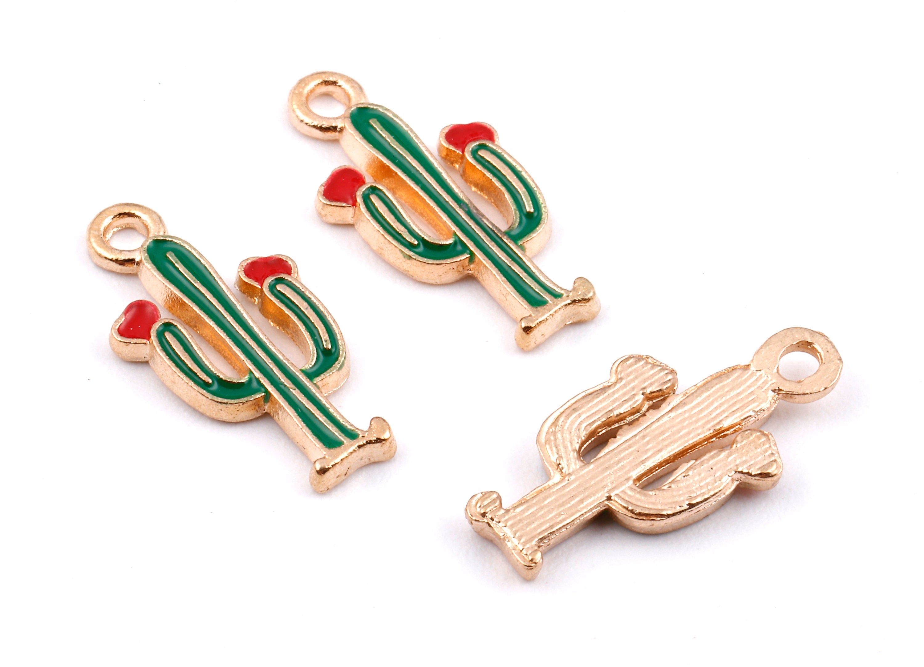 Alloy Cactus Charms - Zinc Alloy Cactus Earrings - Enamel Pendant - Necklace Pendant - Jewelry Supplies - 18.79x9.29x1.64mm - ZZ1426 - DOMEDBAZAAR