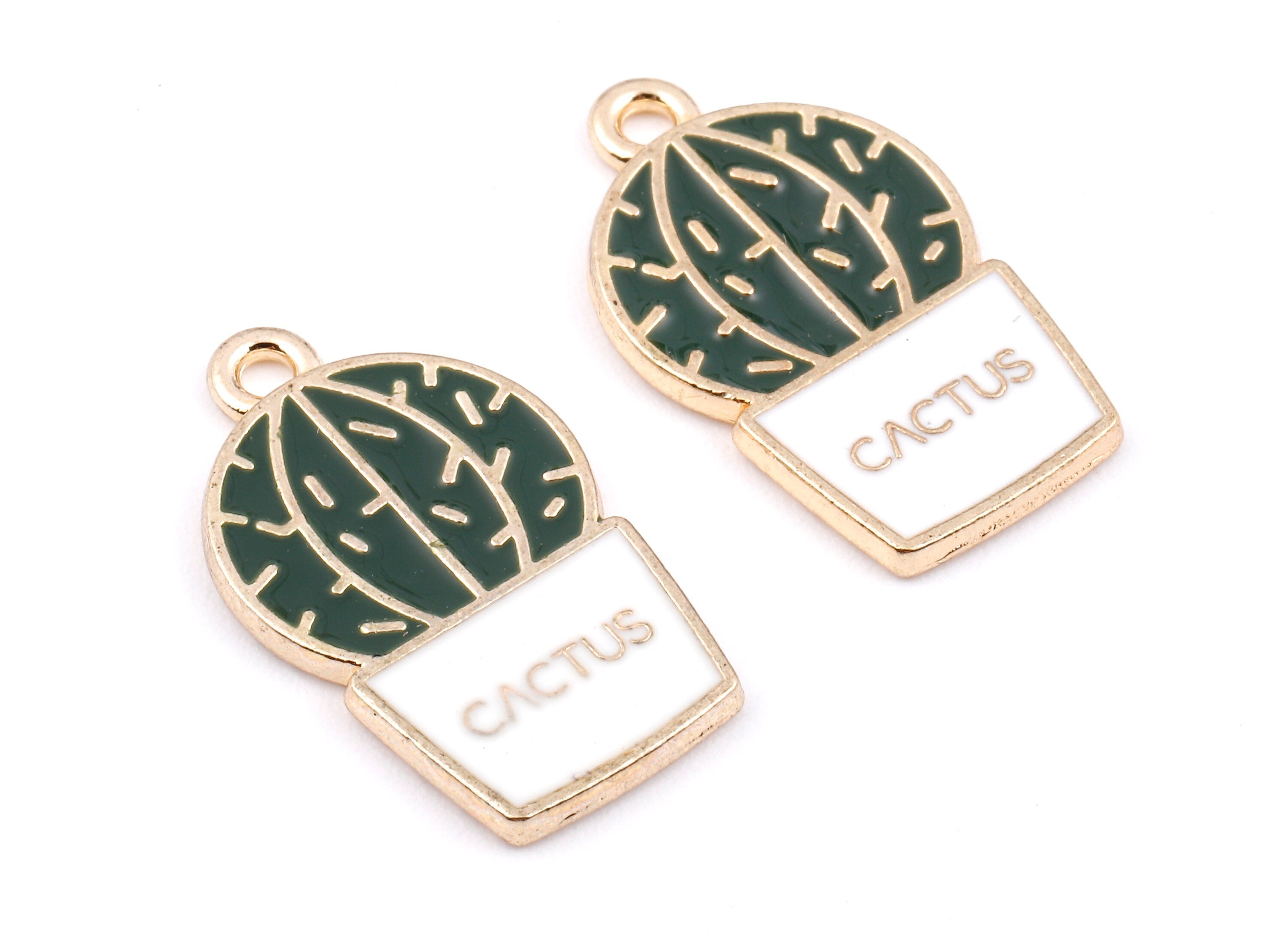 Alloy Cactus Charms - Zinc Alloy Cactus Earrings - Enamel Pendant - Necklace Pendant - Jewelry Supplies - 22.98x13.8x1.59mm - ZZ1412A - DOMEDBAZAAR