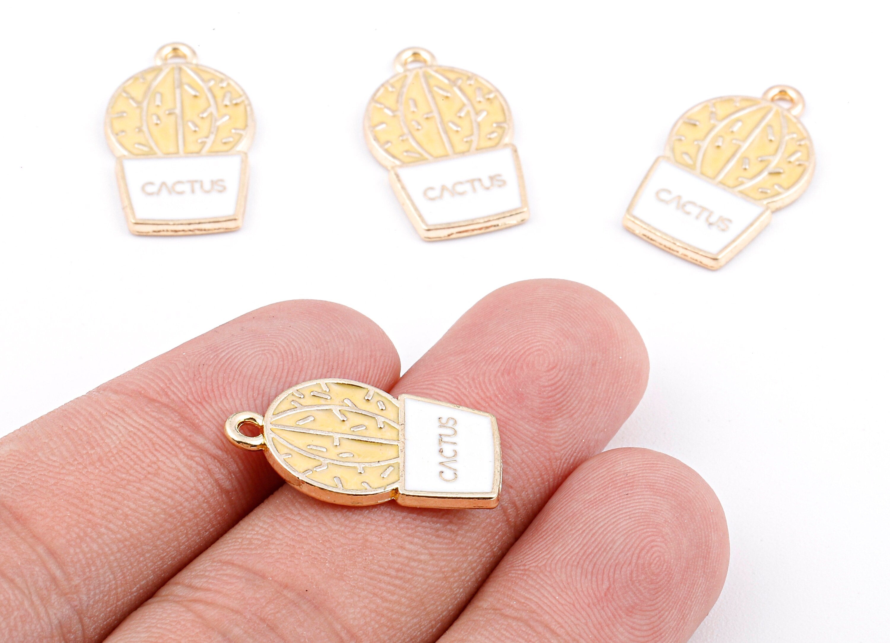 Alloy Cactus Charms - Zinc Alloy Cactus Earrings - Enamel Pendant - Necklace Pendant - Jewelry Supplies - 22.98x13.8x1.59mm - ZZ1412B - DOMEDBAZAAR