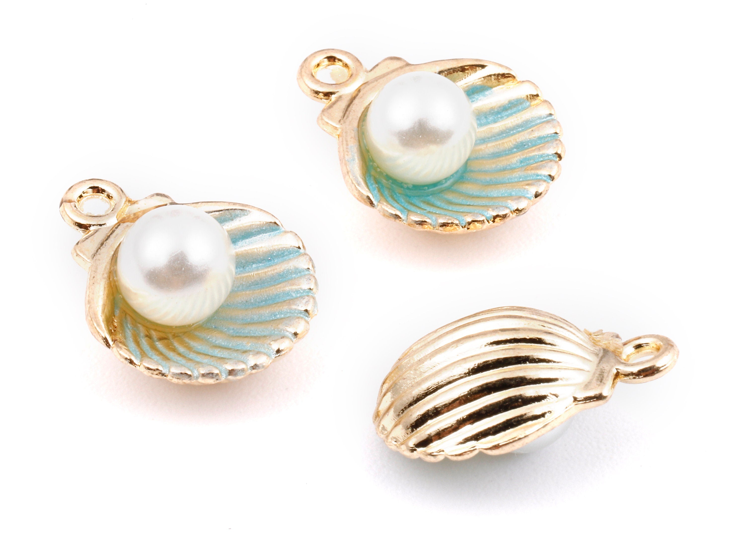 Alloy Mussel Shell Charms - Zinc Alloy Mussel Shell Earrings - Mussel Shell Enamel Pendant - Shell Pearl Pendant - 15.53x12.14mm - ZZ1390 - DOMEDBAZAAR