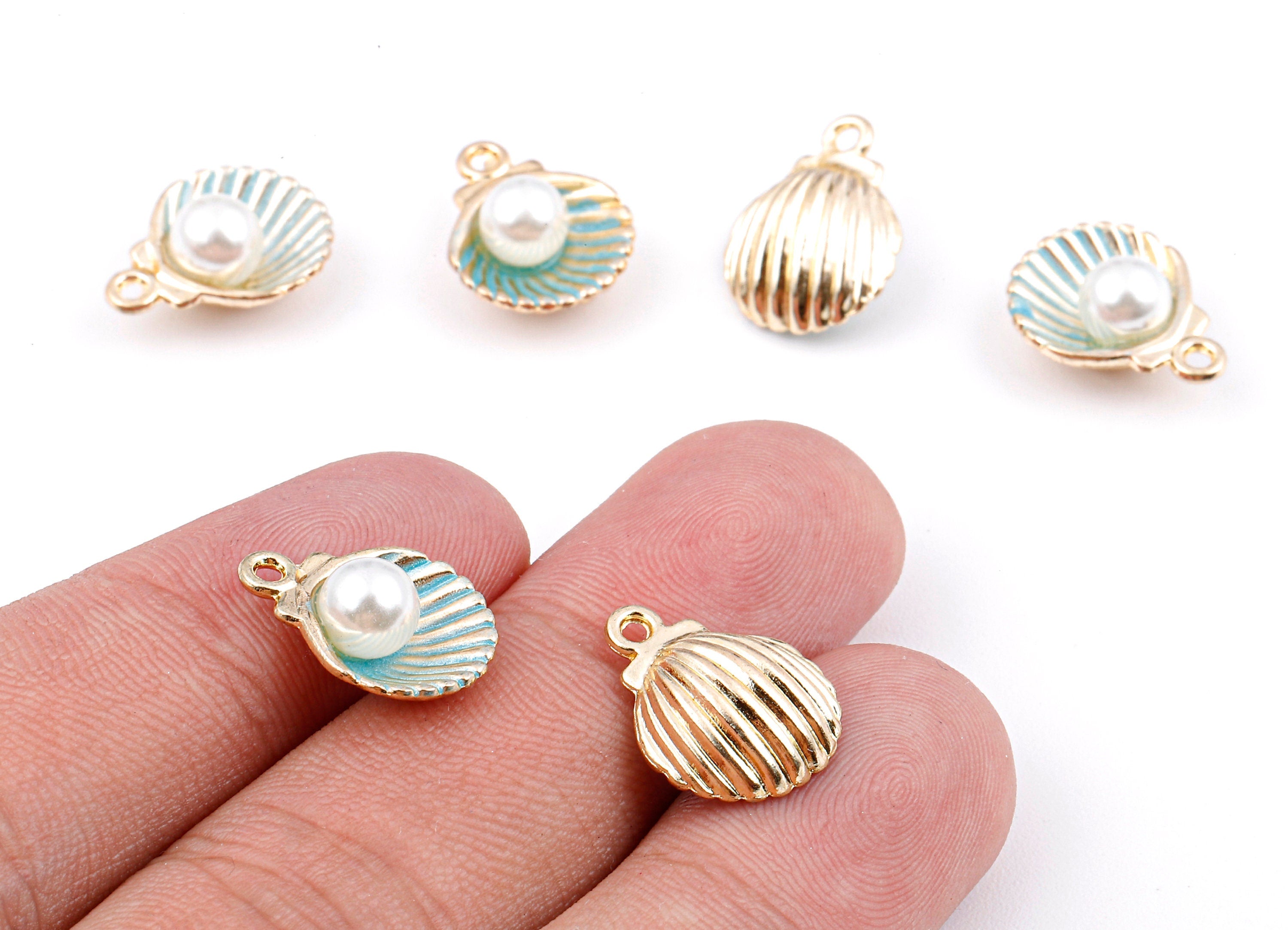 Alloy Mussel Shell Charms - Zinc Alloy Mussel Shell Earrings - Mussel Shell Enamel Pendant - Shell Pearl Pendant - 15.53x12.14mm - ZZ1390 - DOMEDBAZAAR
