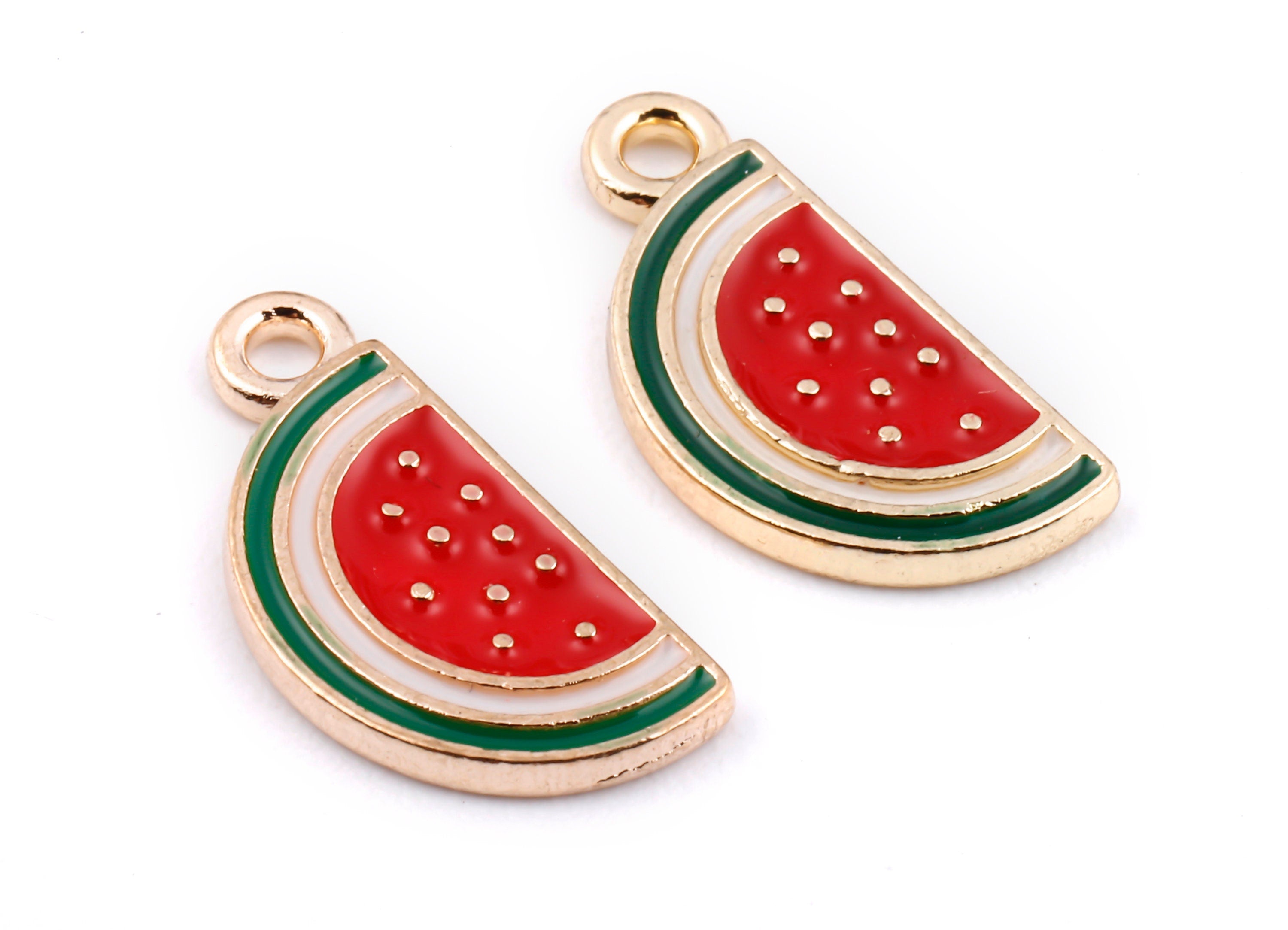 Alloy Watermelon Charms - Zinc Alloy Watermelon Earrings - Watermelon Enamel Pendant - Necklace Pendant - 16.21x7.8x1.28mm - ZZ1408 - DOMEDBAZAAR