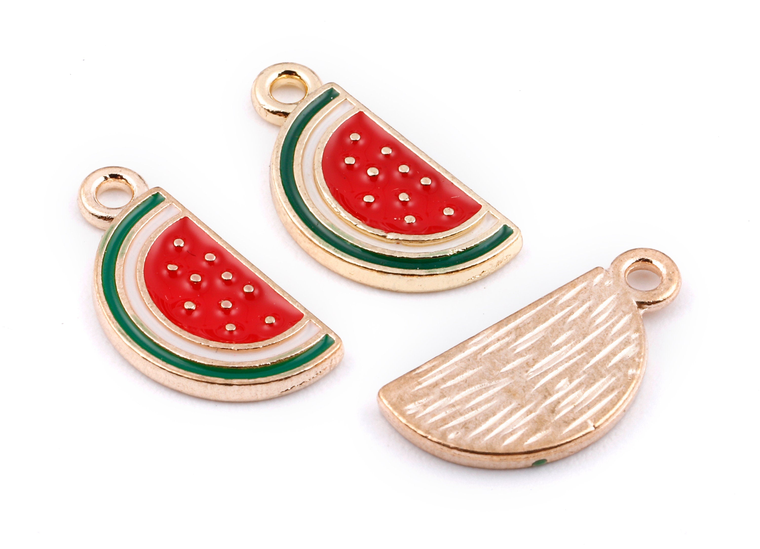 Alloy Watermelon Charms - Zinc Alloy Watermelon Earrings - Watermelon Enamel Pendant - Necklace Pendant - 16.21x7.8x1.28mm - ZZ1408 - DOMEDBAZAAR