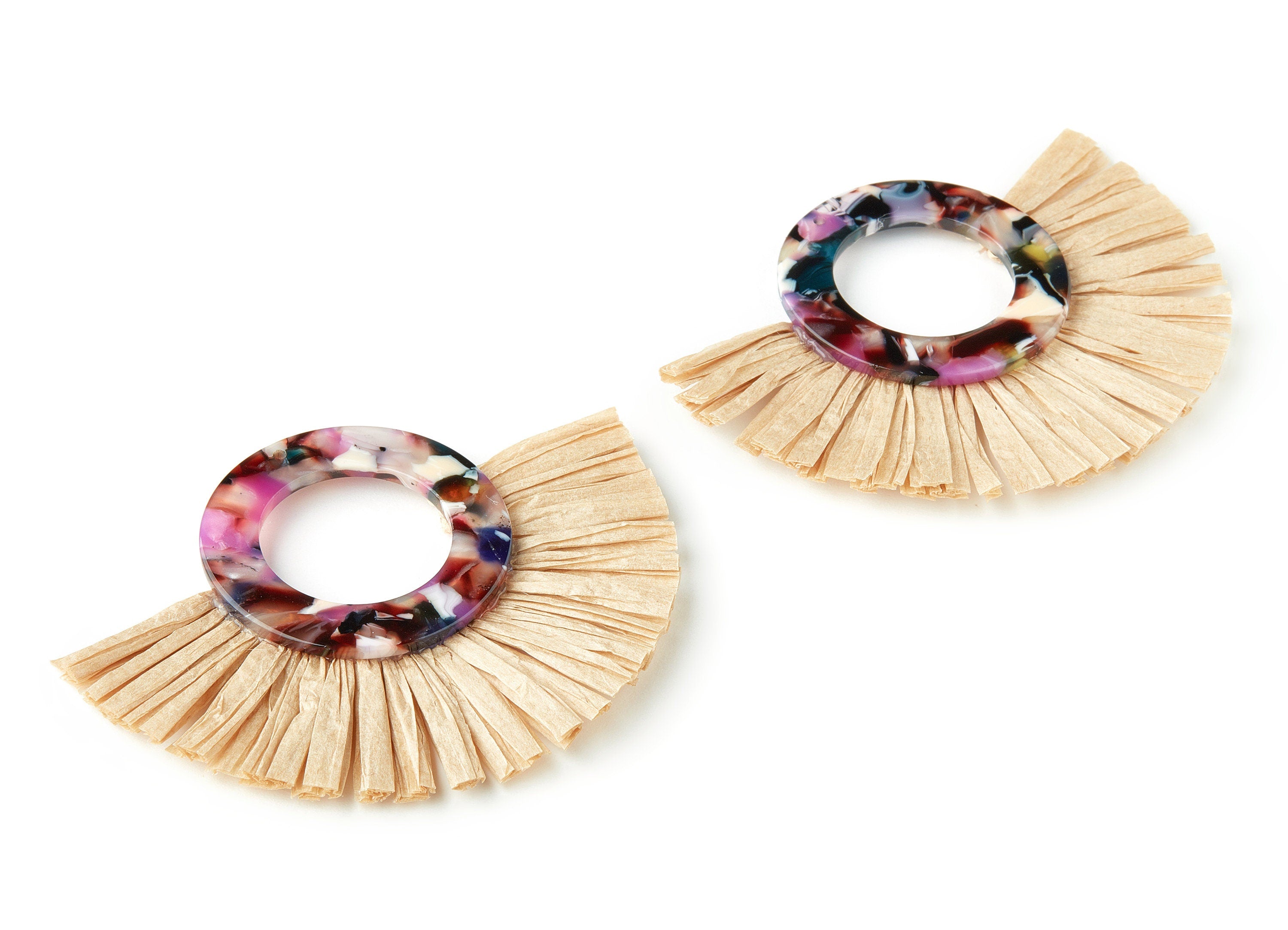Acetate Tassels Fan Charm - Tassels Fan Single Layer Raffia - Handmade Jewelery - Color Code: A11-A - 63.77x87.26x3.88mm - AC1629-A11-A - DOMEDBAZAAR
