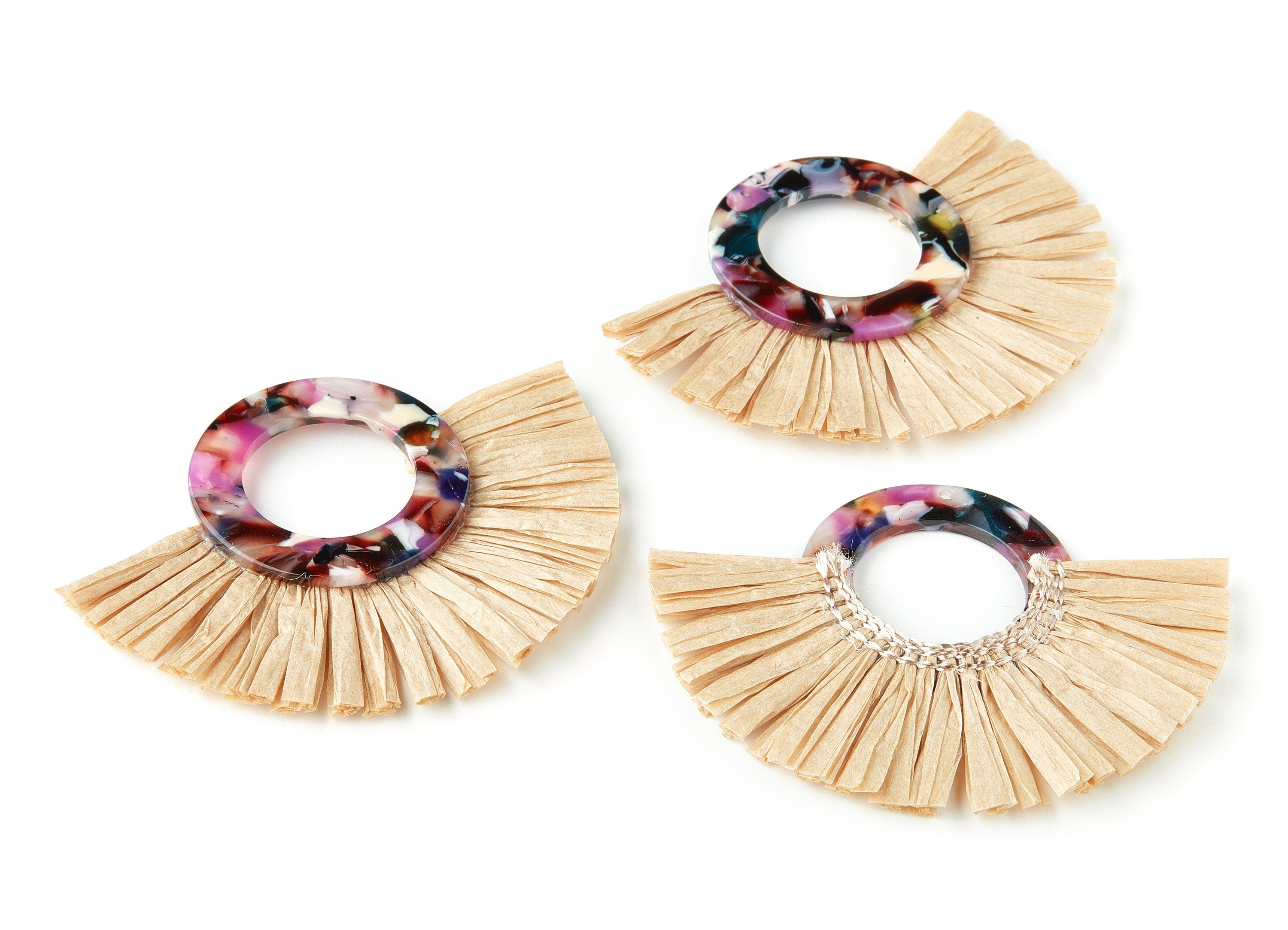 Acetate Tassels Fan Charm - Tassels Fan Single Layer Raffia - Handmade Jewelery - Color Code: A11-A - 63.77x87.26x3.88mm - AC1629-A11-A - DOMEDBAZAAR