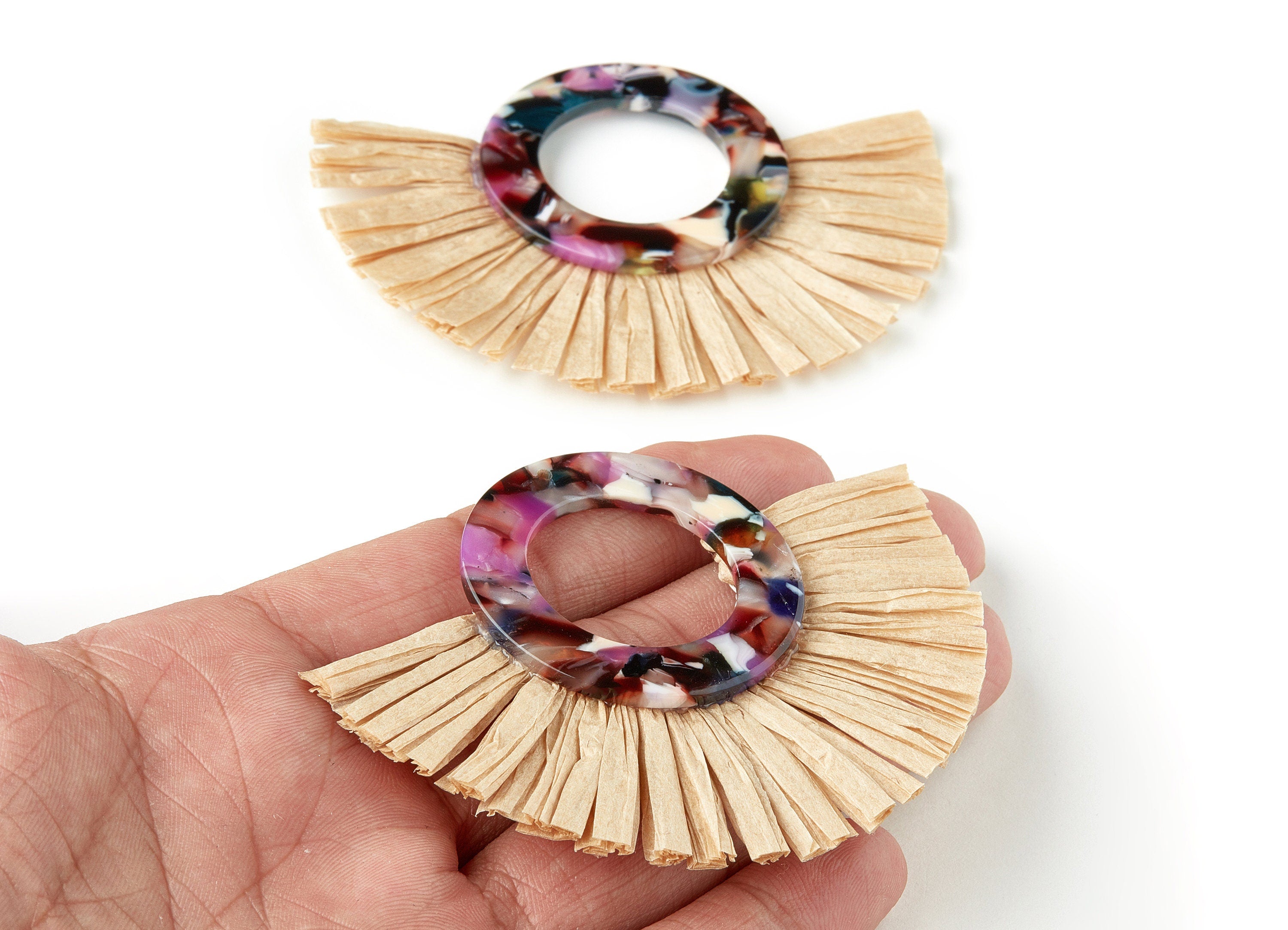 Acetate Tassels Fan Charm - Tassels Fan Single Layer Raffia - Handmade Jewelery - Color Code: A11-A - 63.77x87.26x3.88mm - AC1629-A11-A - DOMEDBAZAAR