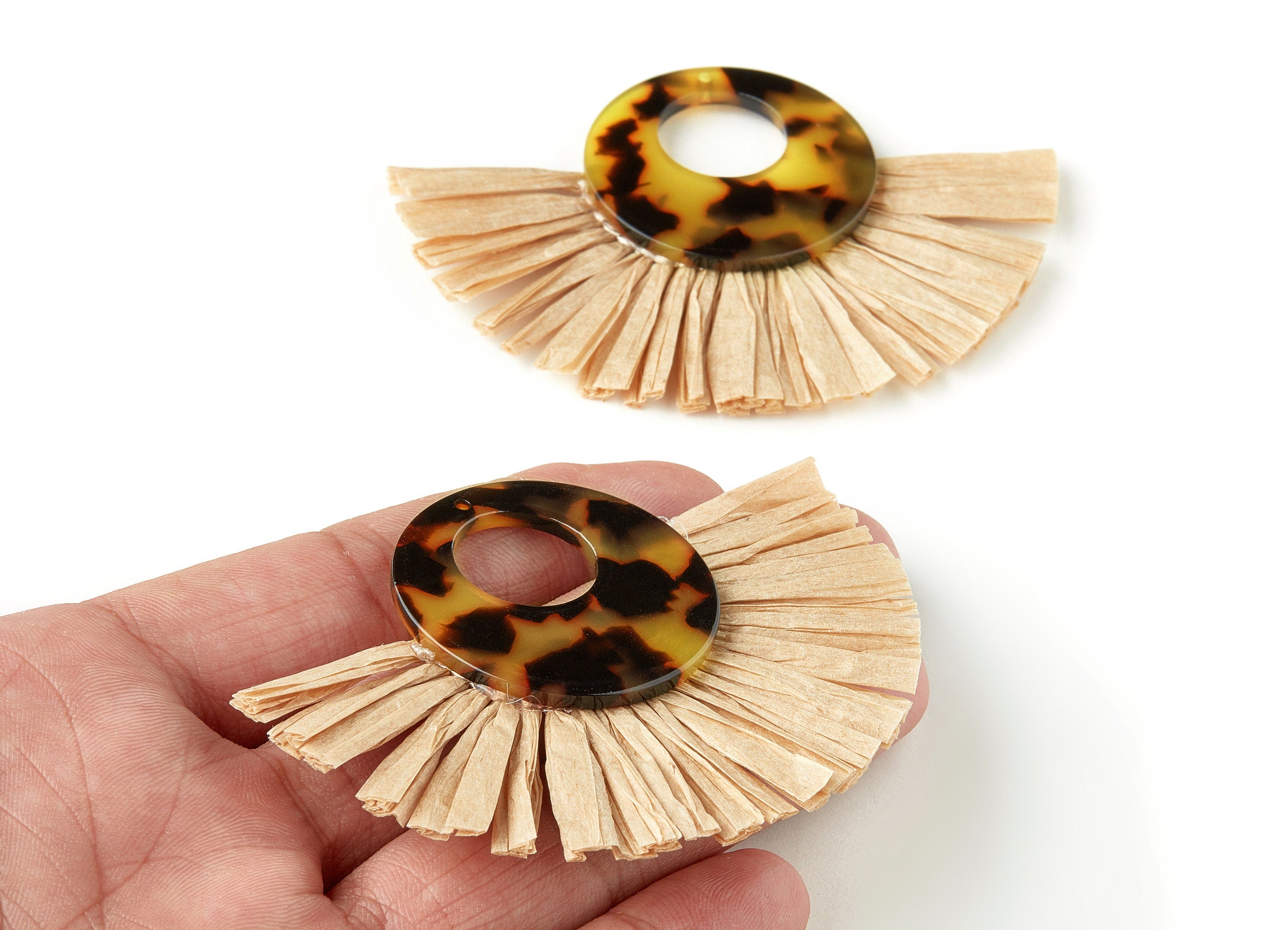 Acetate Tassels Fan Charm - Tortoise Shell Earring - Tassels Fan Single Layer Raffia - Color Code:A01 - 79.65x56.67x4mm - AC1640-A01 - DOMEDBAZAAR