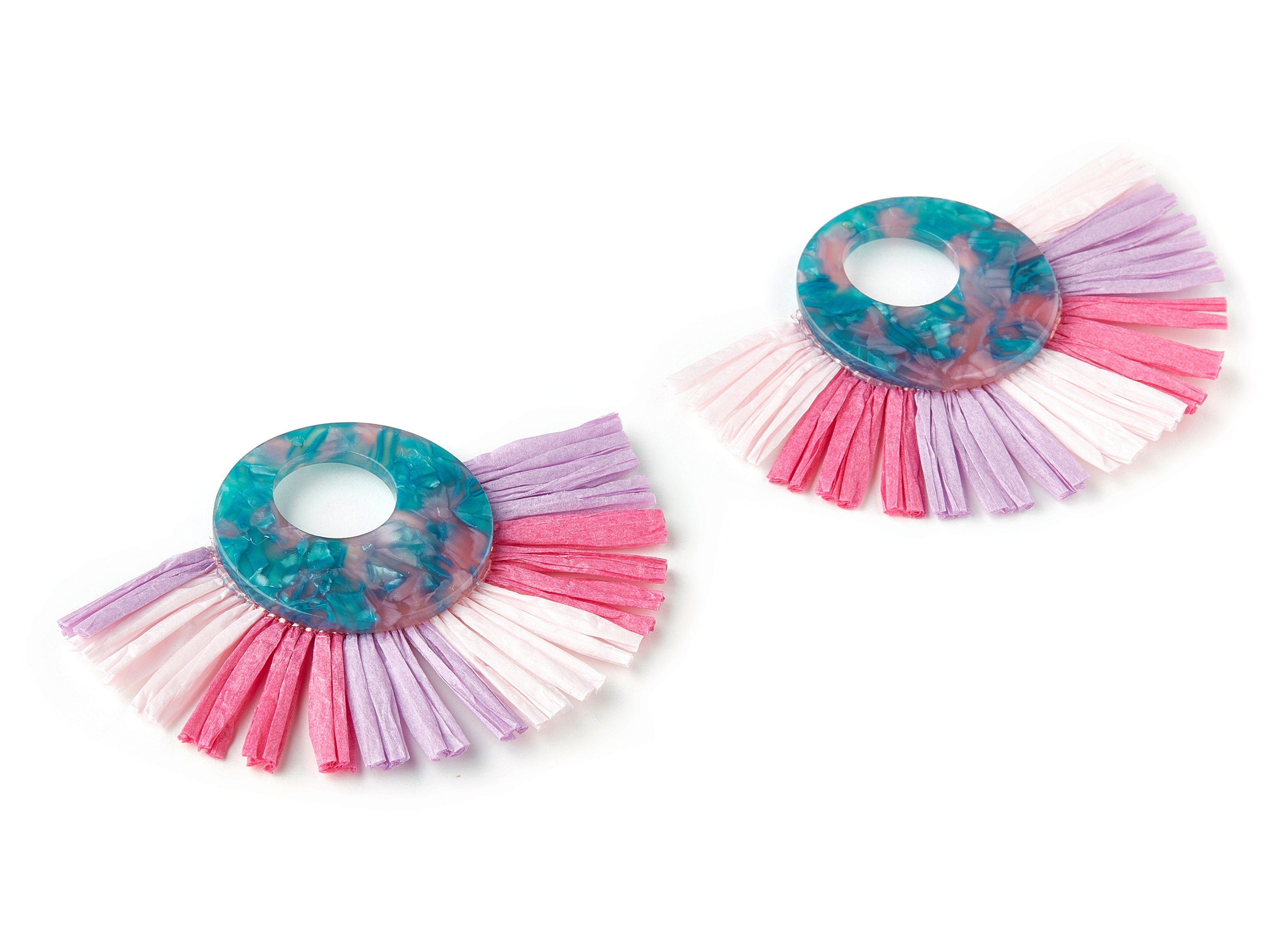Acetate Tassels Fan Charm - Tassels Fan Single Layer Raffia - Handmade Jewelery -  Color Code:A102 - 79.65x56.67x4mm - AC1640-A102 - DOMEDBAZAAR