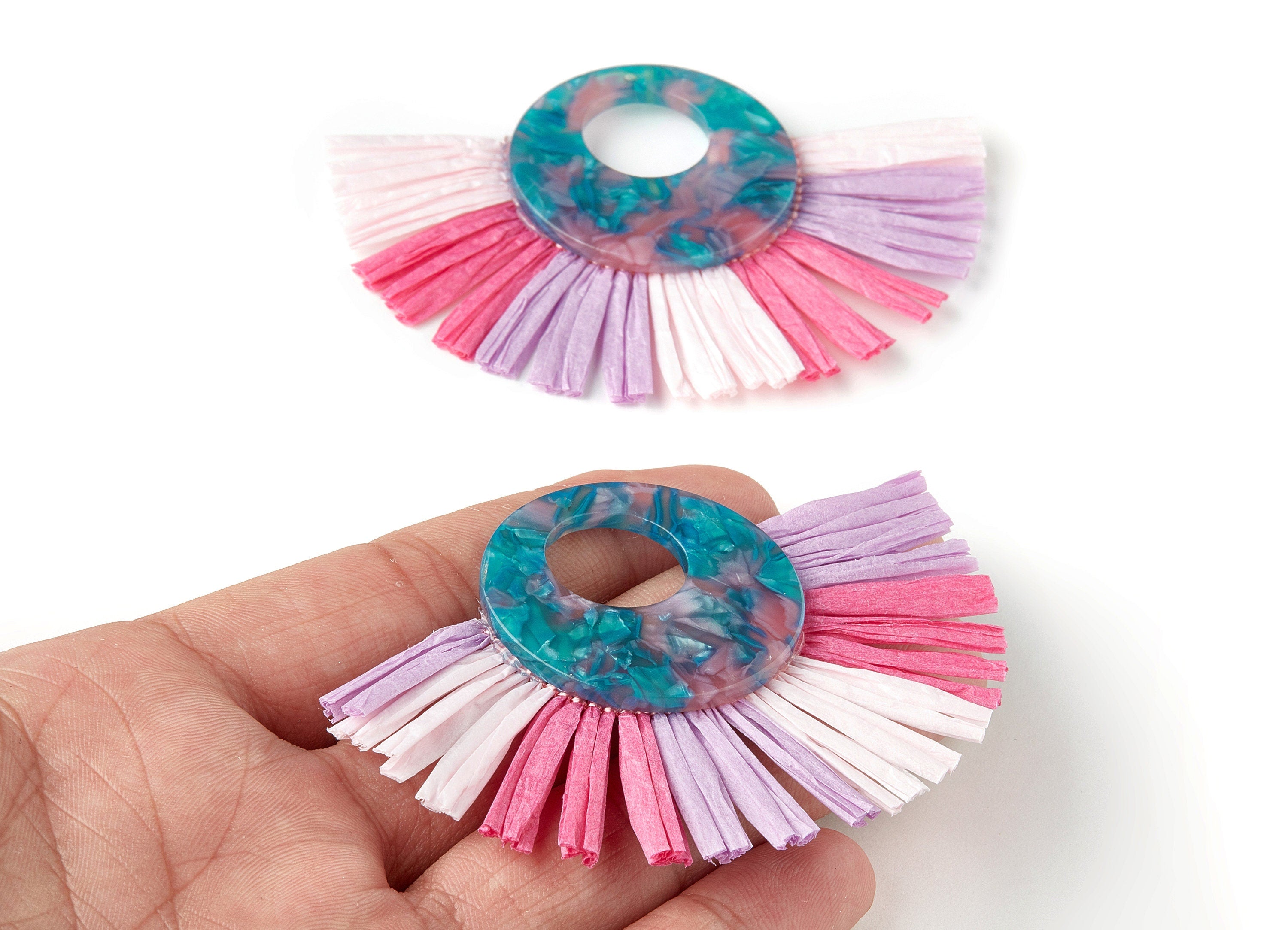 Acetate Tassels Fan Charm - Tassels Fan Single Layer Raffia - Handmade Jewelery -  Color Code:A102 - 79.65x56.67x4mm - AC1640-A102 - DOMEDBAZAAR