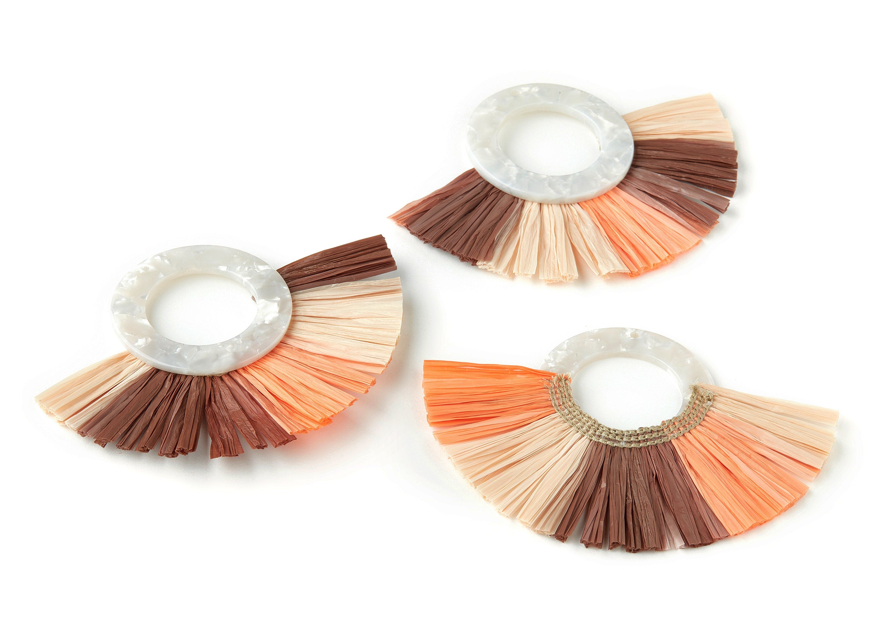 Acetate Tassels Fan Charm - Tassels Fan Single Layer Raffia - Handmade Jewelery - Color Code:A12 - 63.77x87.26x3.88mm - AC1629-A12 - DOMEDBAZAAR