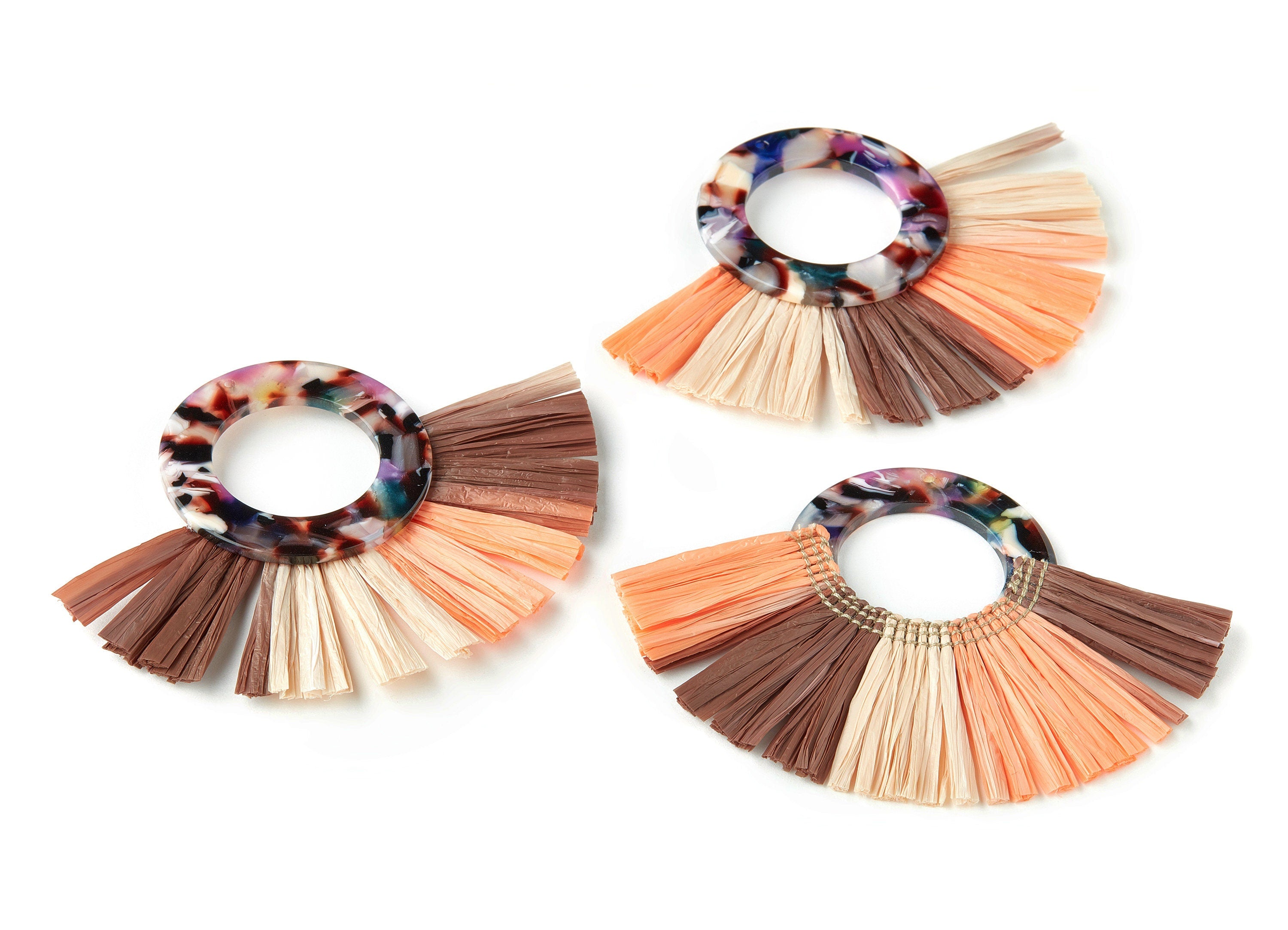 Acetate Tassels Fan Charm - Tassels Fan Single Layer Raffia - Handmade Jewelery - Color Code:A11 - 63.77x87.26x3.88mm - AC1629-A11-B - DOMEDBAZAAR
