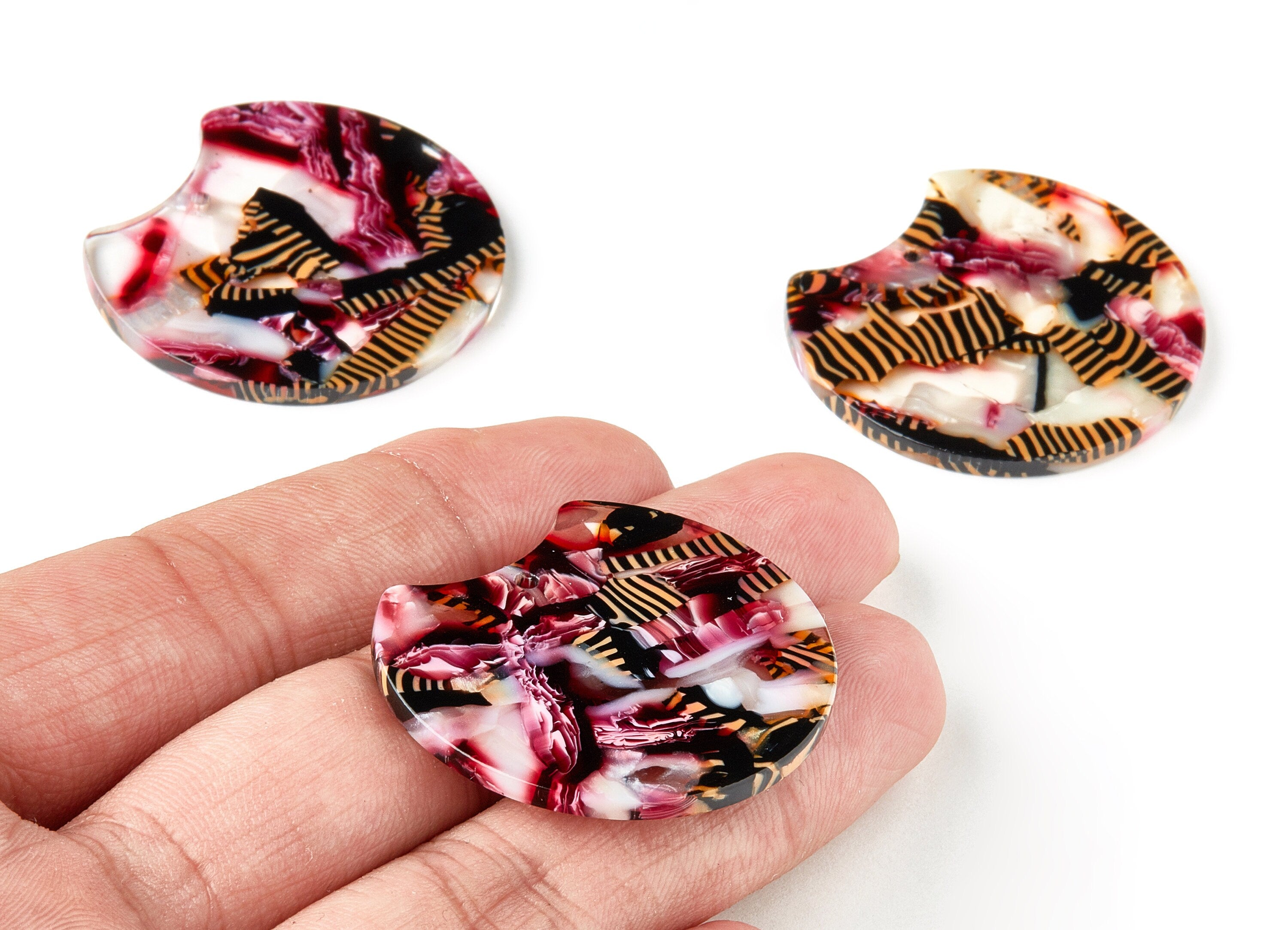 Acetate Round Charms - Round Earrings and Pendant - Earring Findings - Jewelry Supplies - Color Code:A345 - 36.74x33.55x2.53mm - AC1646-A345 - DOMEDBAZAAR