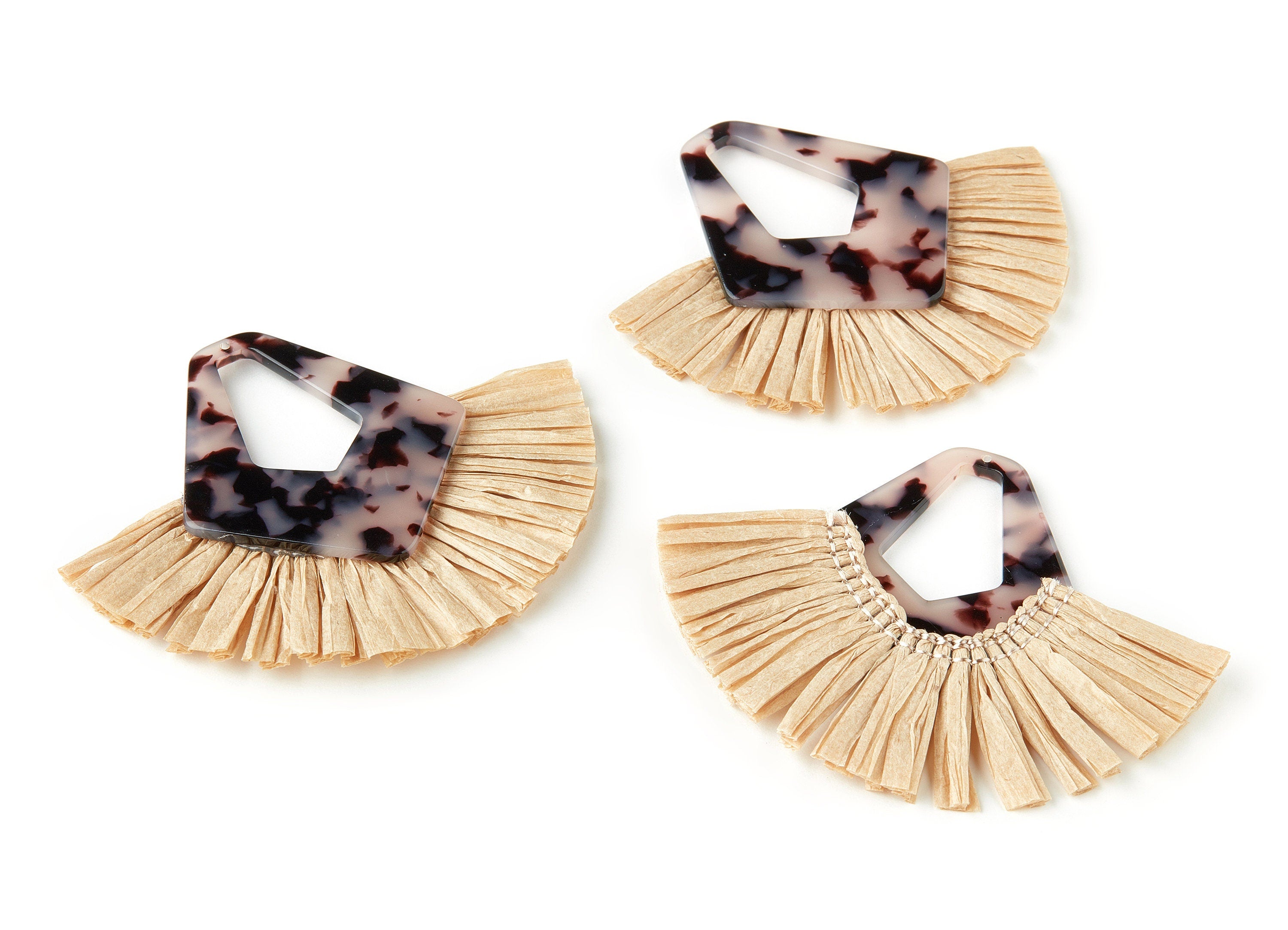 Acetate Tassels Fan Charm - Blonde Tortoise Shell Earring - Tassels Fan Single Layer Raffia - Color Code:A06- 76.5x65.92x4.03mm - AC1641-A06 - DOMEDBAZAAR