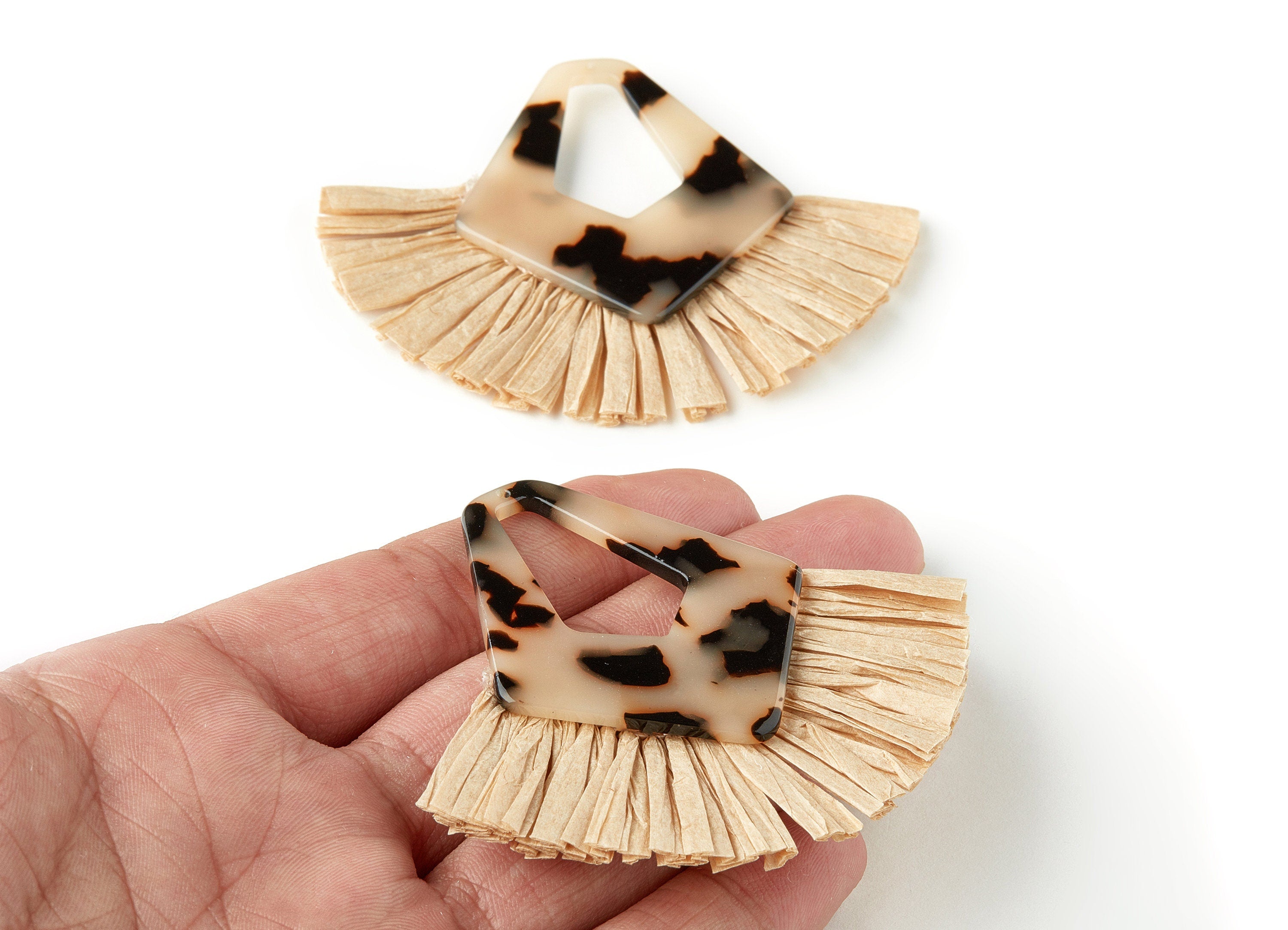 Acetate Tassels Fan Charm - Blonde Tortoise Shell Earring - Tassels Fan Single Layer Raffia - Color Code:A08- 76.5x65.92x4.03mm - AC1641-A08 - DOMEDBAZAAR