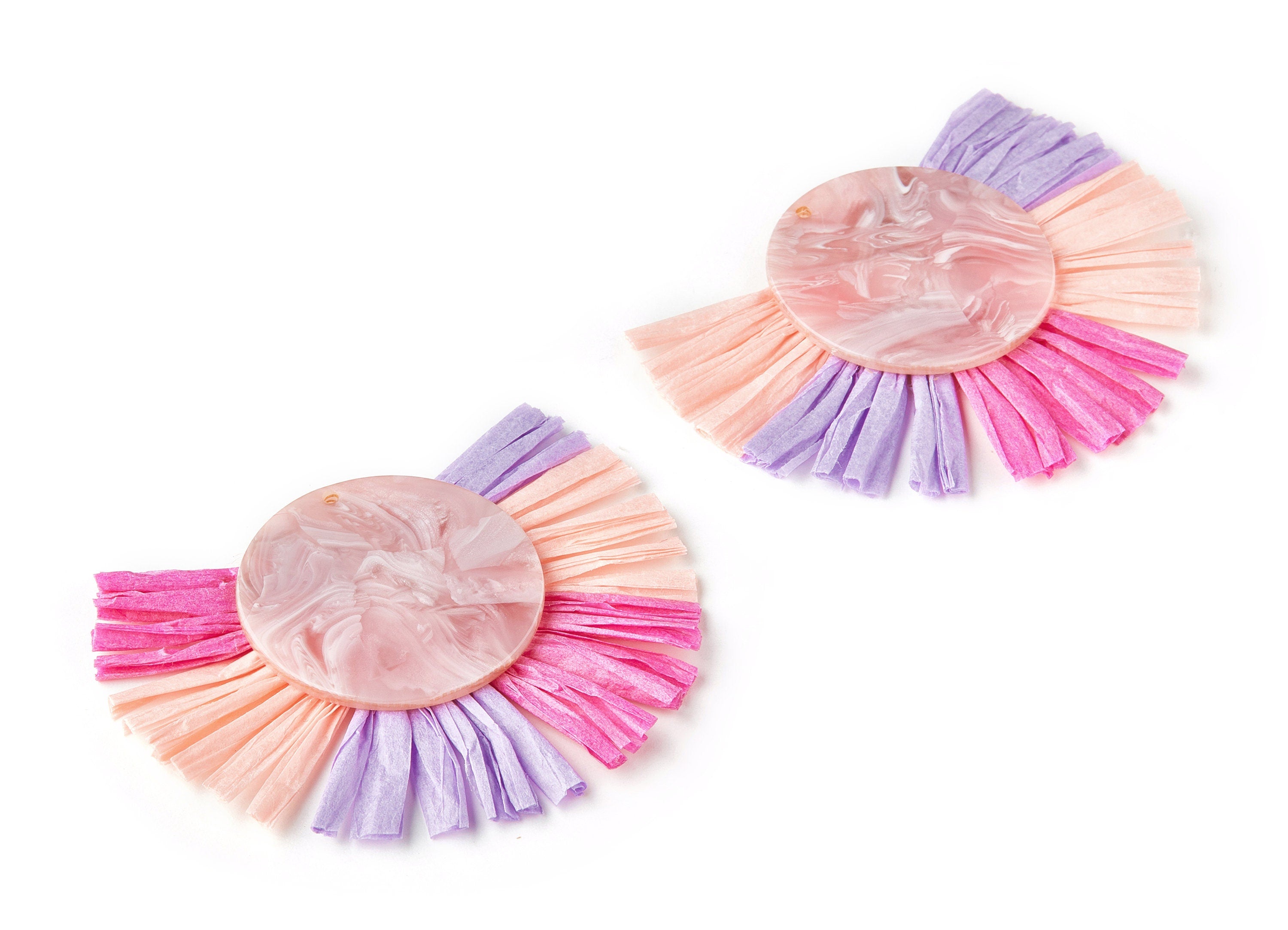 Acetate Acrylic Earring Charm with Single Layer Raffia - Tortoise Shell Earring - Tassels Fan - Color Code: A26 - 70x53x4mm - AC1624-A26 - DOMEDBAZAAR