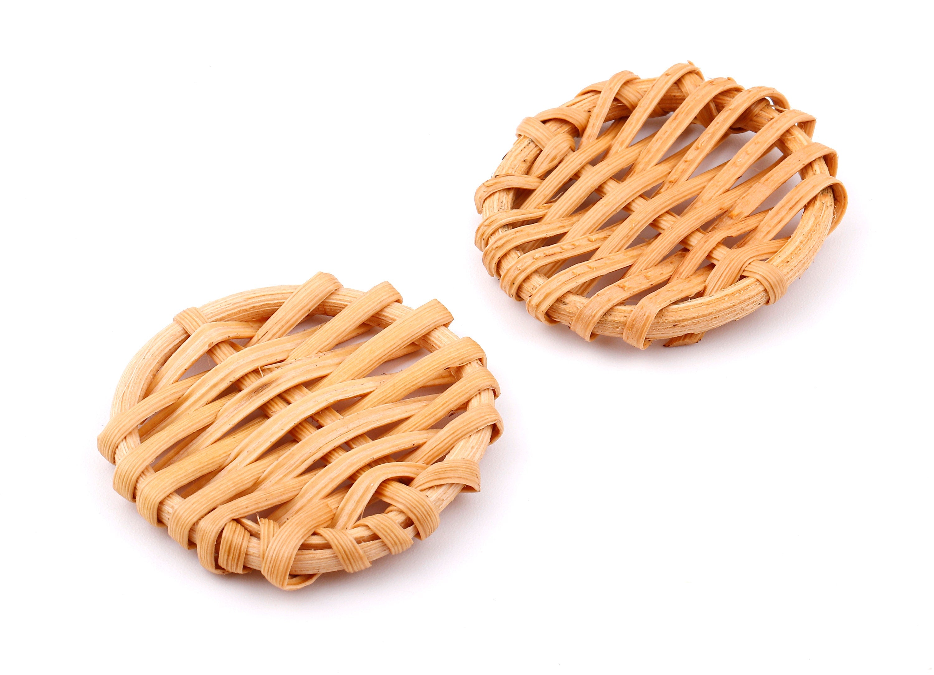 Handwoven Rattan Round Charms -Round Rattan Earrings and Pendant - Woven Earrings - Jewelery Handmade- 43.08x43.08x5.79mm - RT1315 - DOMEDBAZAAR