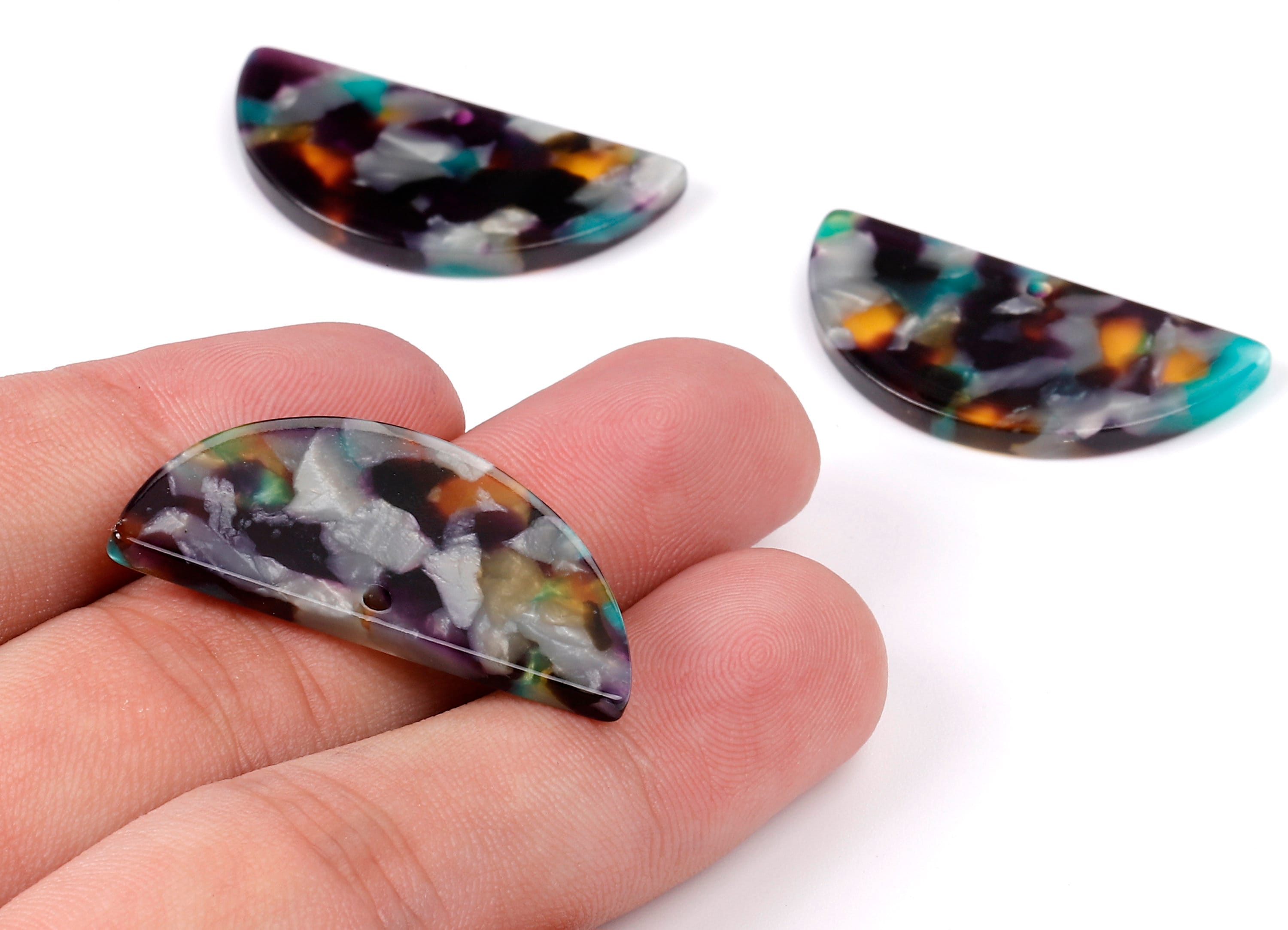 Acetate Semicircle Charms - Semicircle Earrings and Pendant - Jewelry Supplies - Color Code: A50 - 15.7x31.5x2.63mm - AC1006-A50 - DOMEDBAZAAR