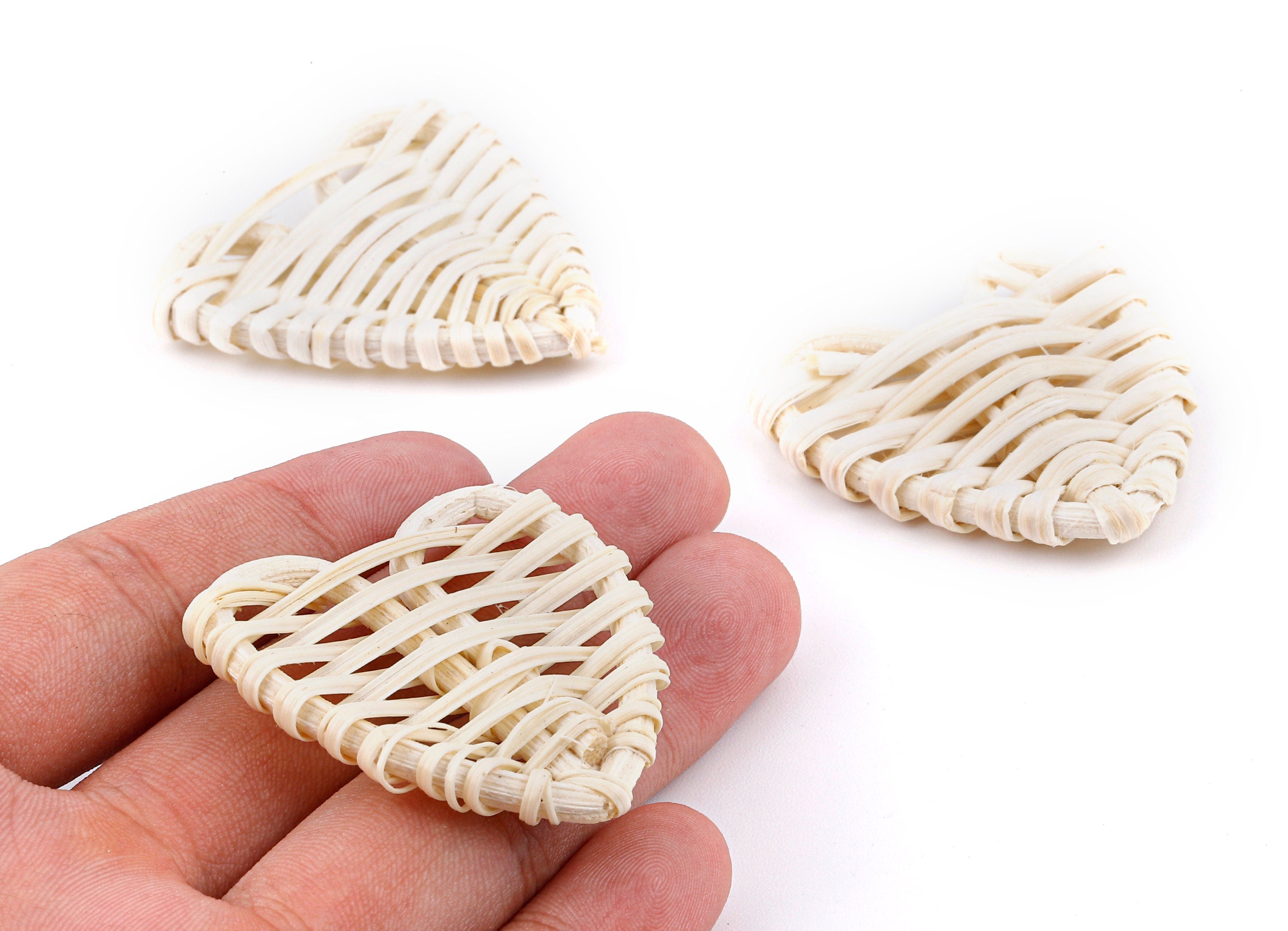 Handwoven Rattan Heart Charms - Heart Rattan Earrings and Pendant - Woven Earrings - Jewelry Handmade - 46.48x44.44x7.5mm - RT1328 - DOMEDBAZAAR