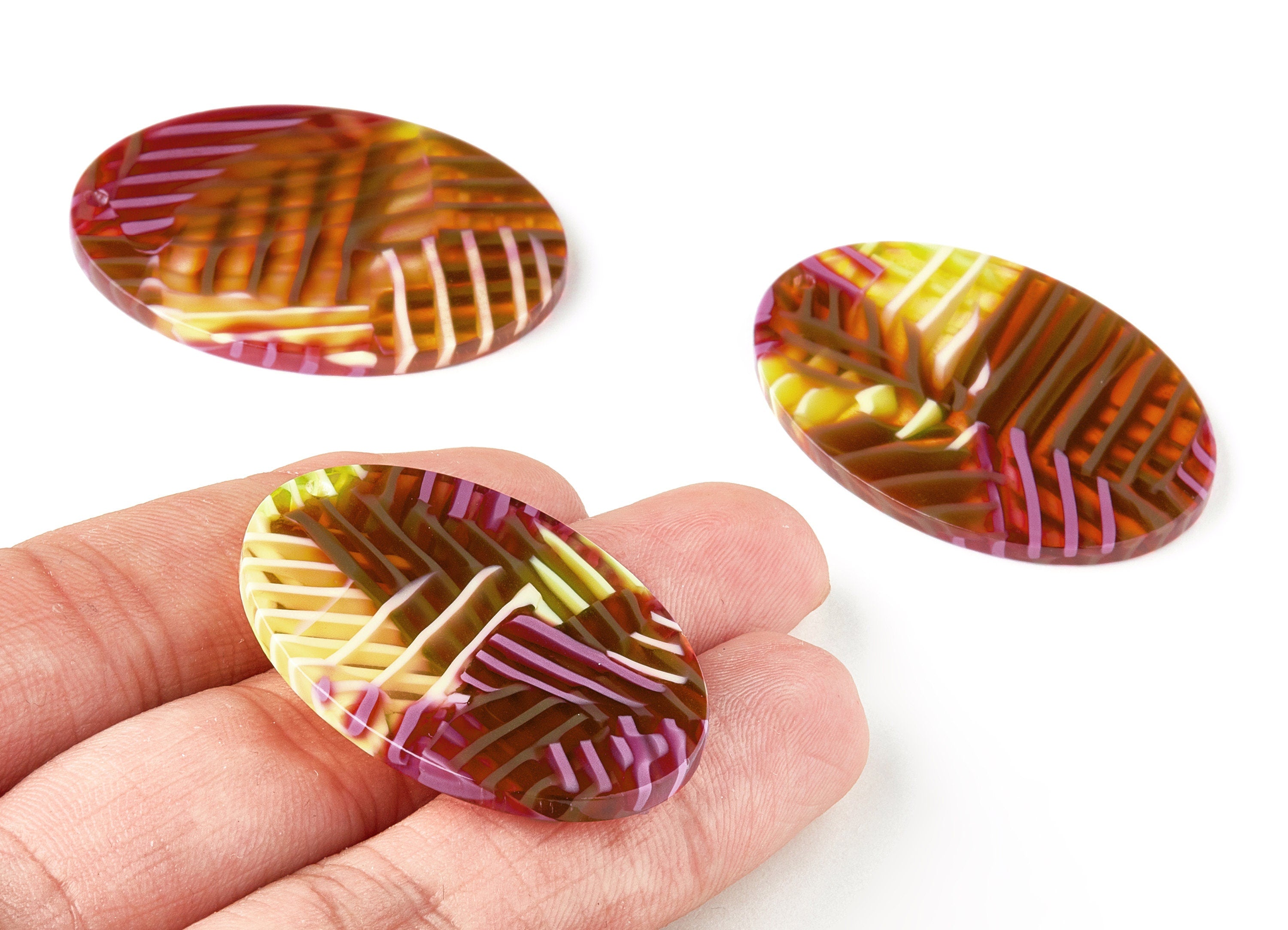 Acetate Oval Charms - Oval Earrings and Pendant - Earring Findings - Jewelry Supplies - Color Code: A340 - 41.6x30.85x2.56mm - AC1651-A340 - DOMEDBAZAAR